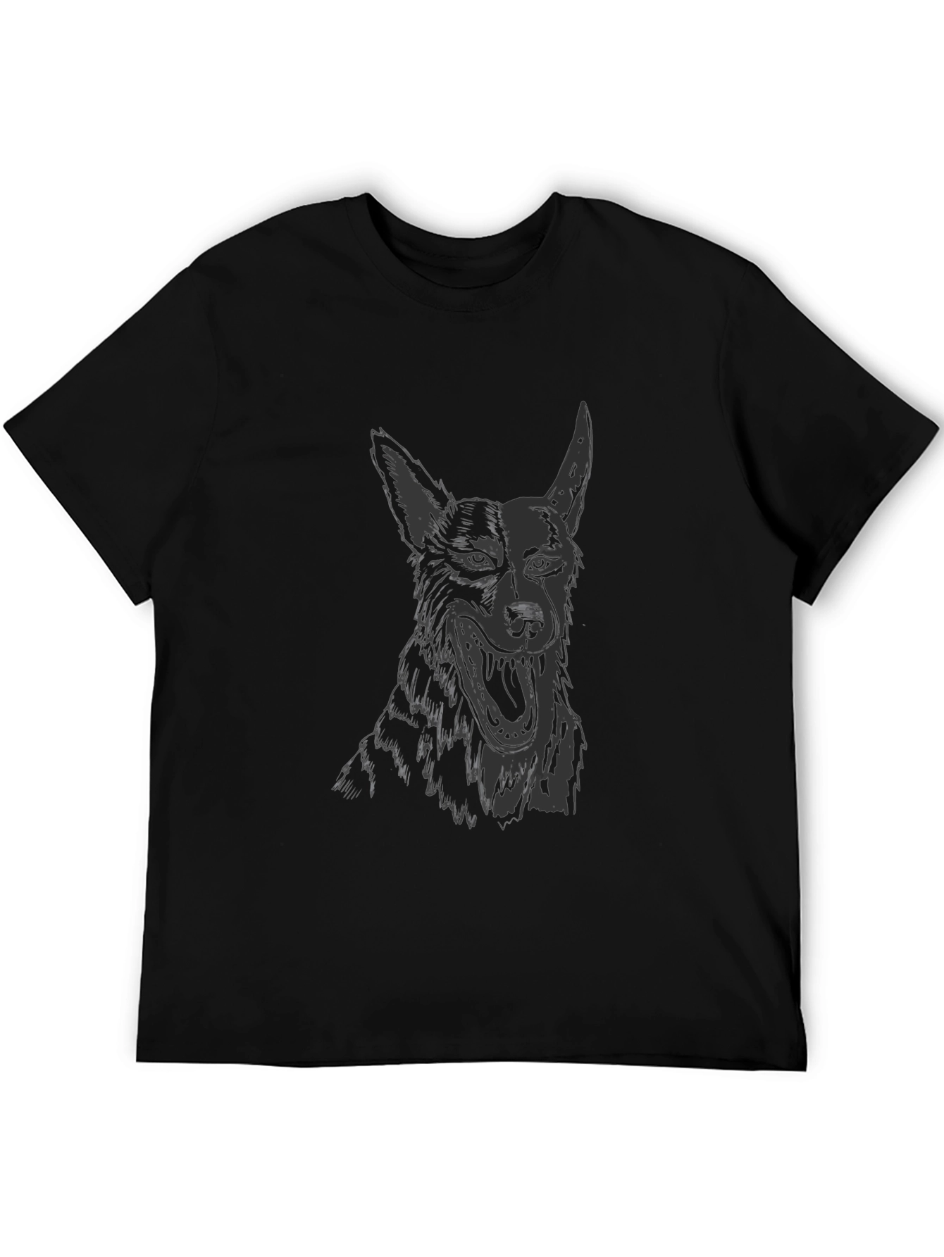Mens Black Graphic Tee - Dog Sketch Design