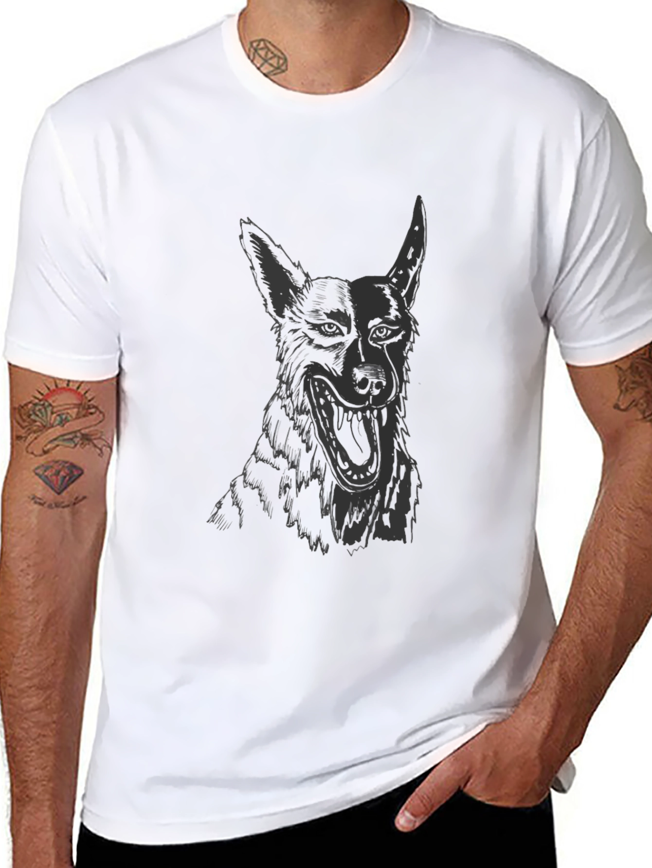 Mens Black Graphic Tee - Dog Sketch Design