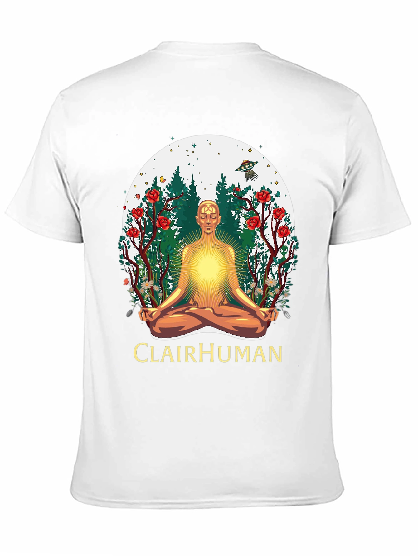 Clairhuman Graphic T-Shirt - Meditating Man UFO