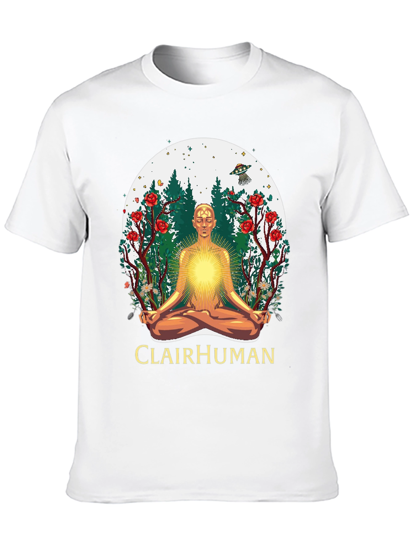 Clairhuman Graphic T-Shirt - Meditating Man UFO