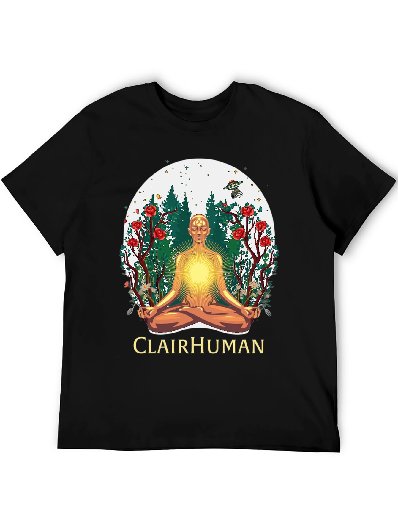 Clairhuman Graphic T-Shirt - Meditating Man UFO