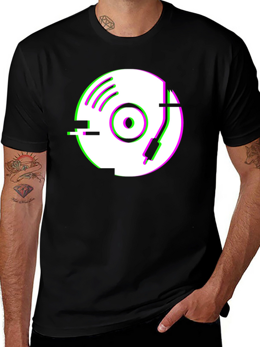 Glitch Record Graphic Tee - Stylish Black T-Shirt