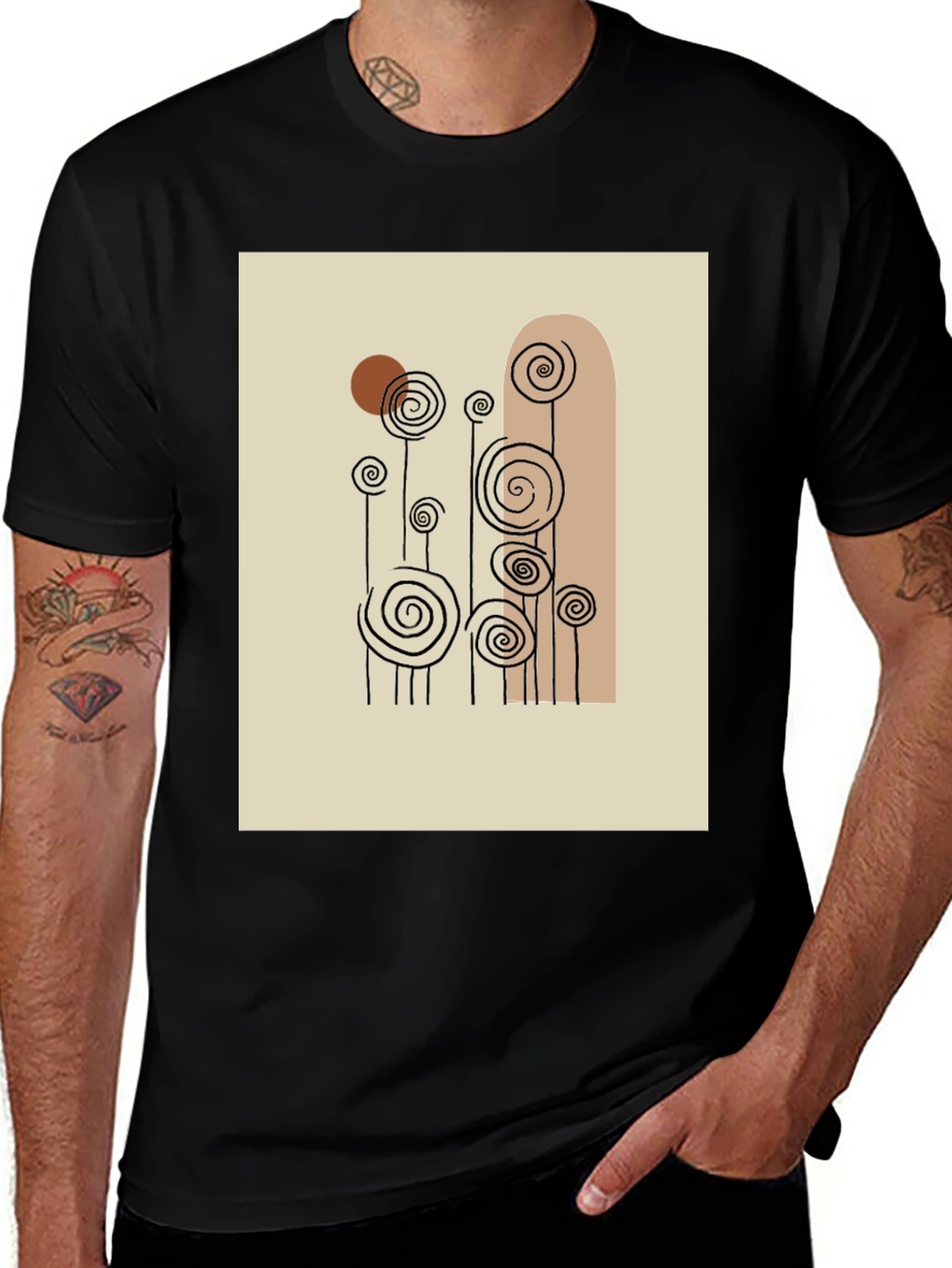 Abstract Floral Print Black T-Shirt