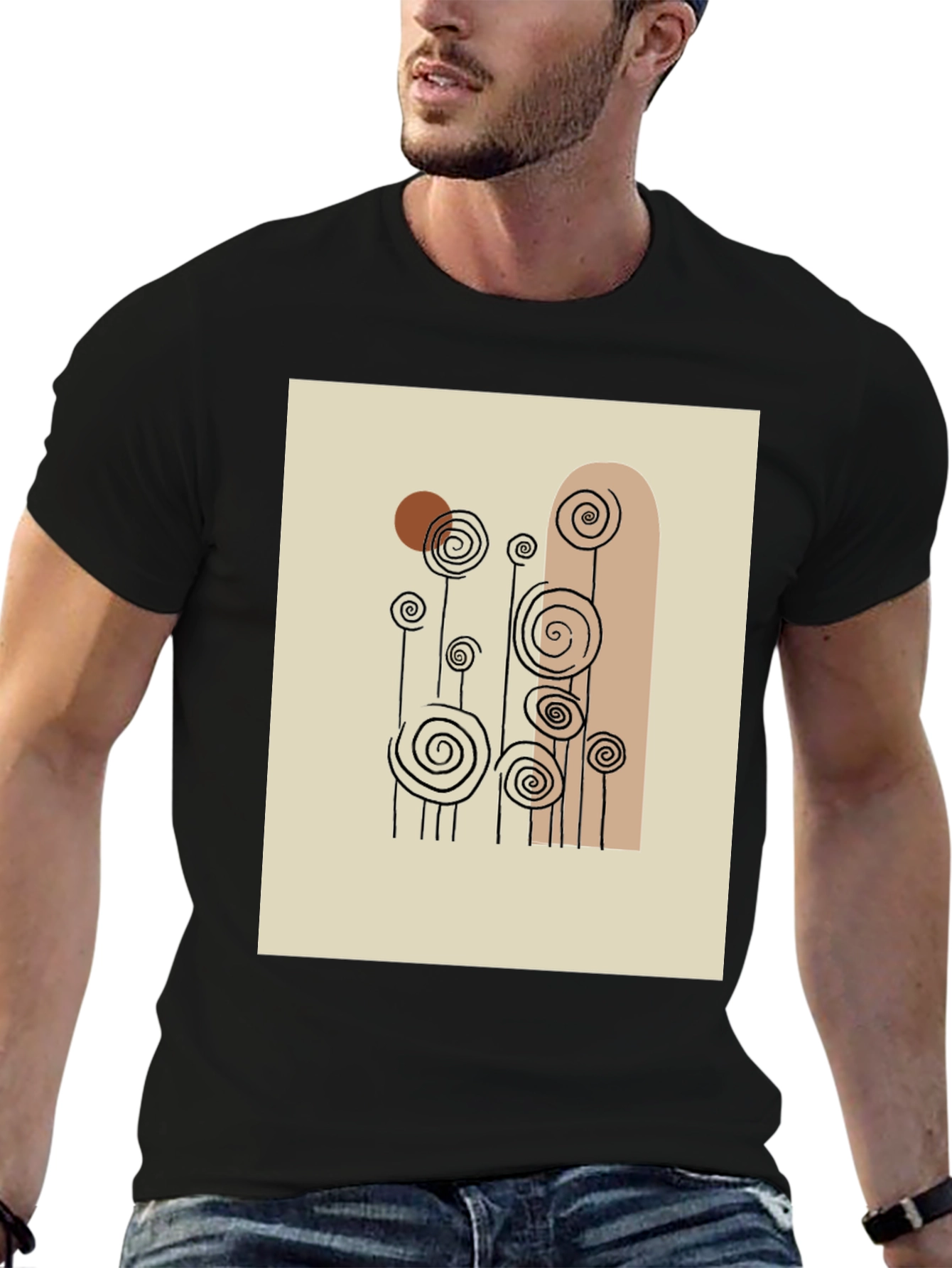 Abstract Floral Print Black T-Shirt