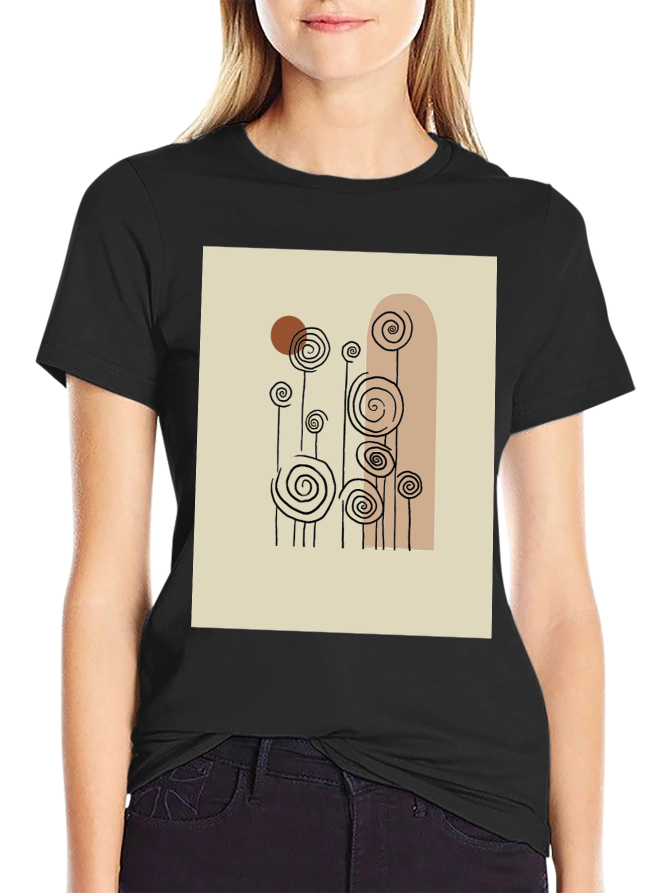 Abstract Floral Print Black T-Shirt