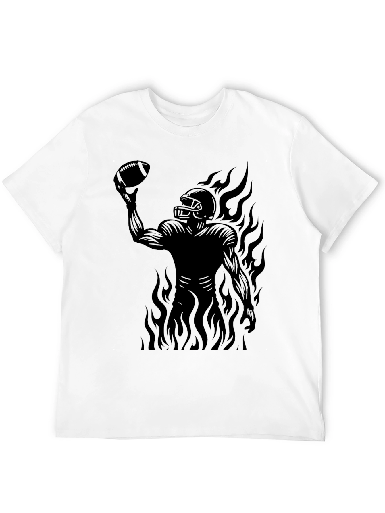 Fiery Football Player Graphic Tee - Black
