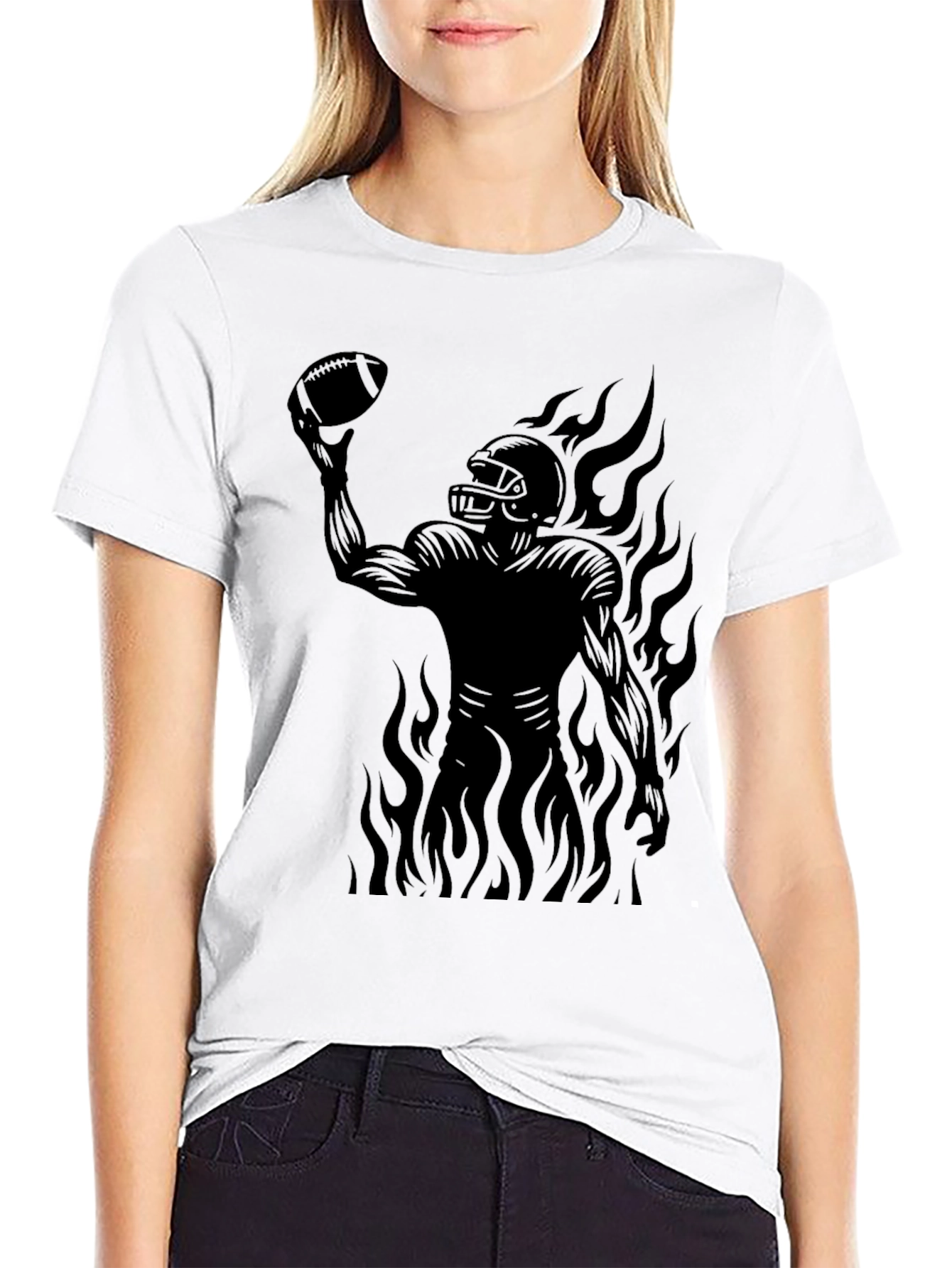 Fiery Football Player Graphic Tee - Black