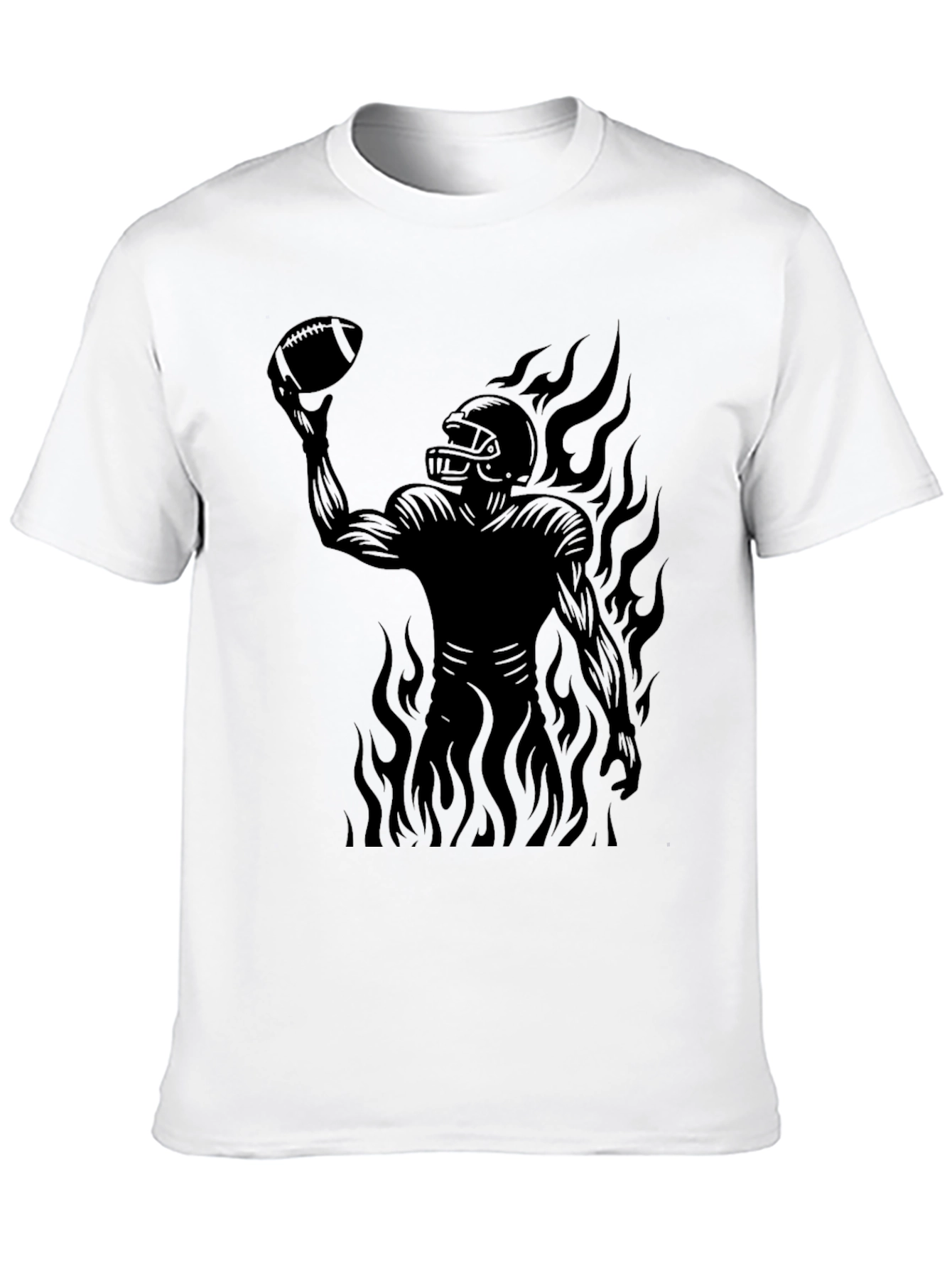 Fiery Football Player Graphic Tee - Black