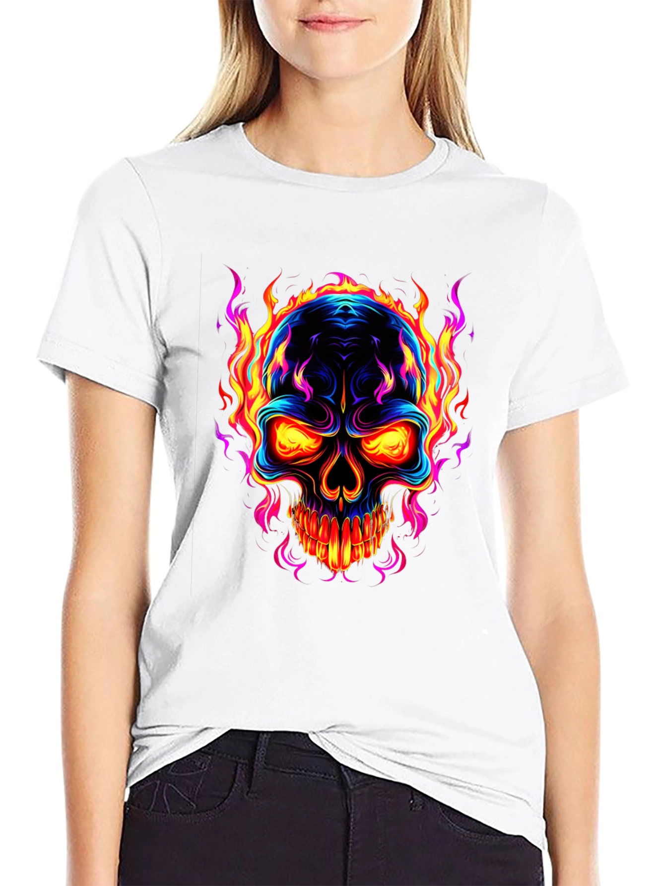 Flaming Skull Graphic Black T-Shirt