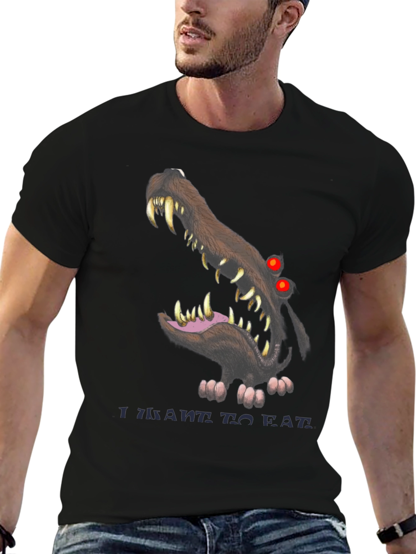 Scary Wolf Graphic Print Black T-Shirt