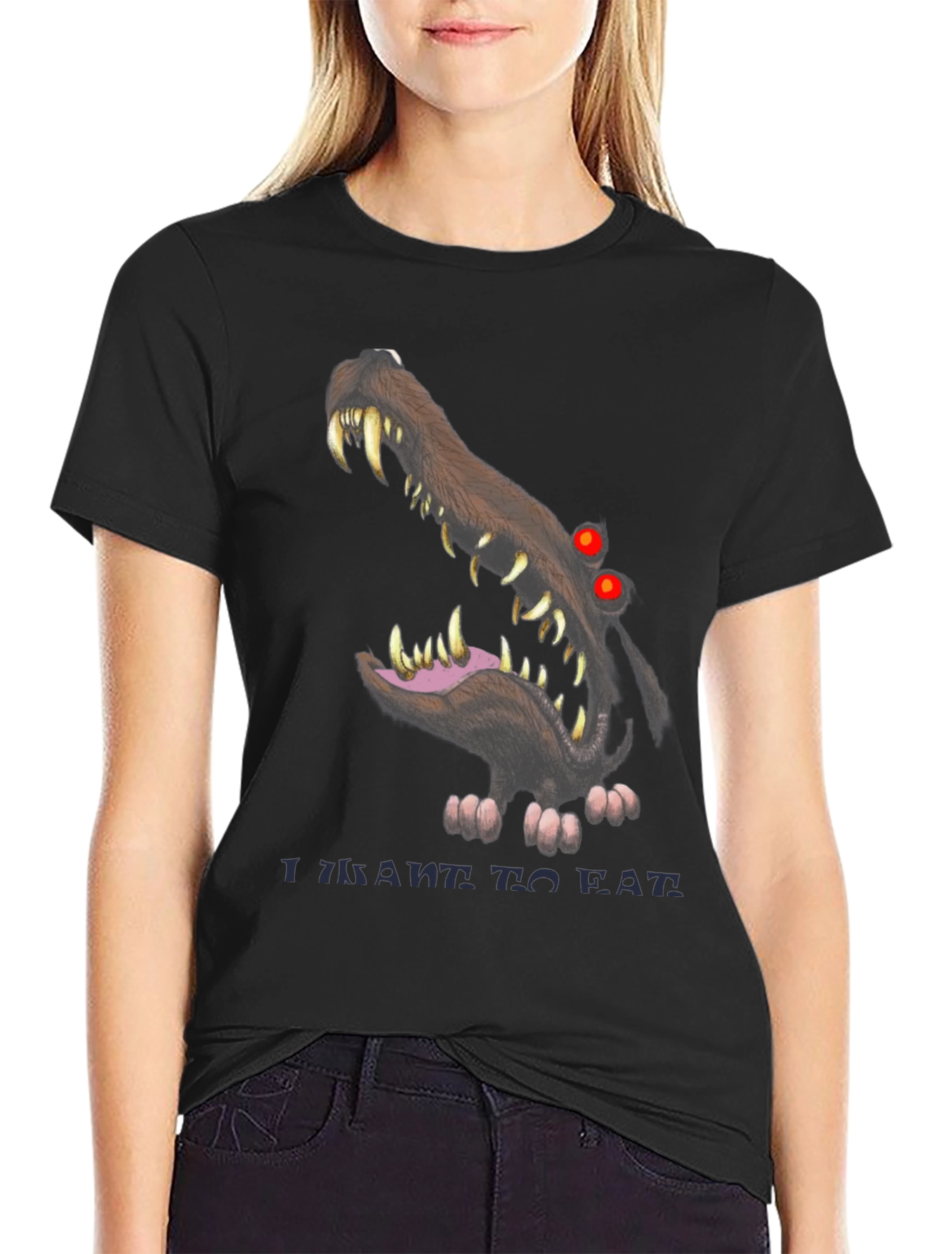 Scary Wolf Graphic Print Black T-Shirt