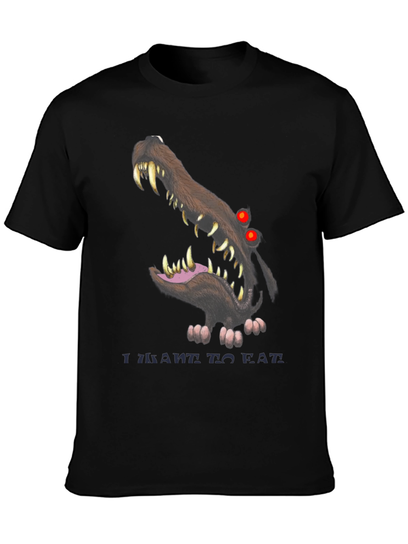 Scary Wolf Graphic Print Black T-Shirt