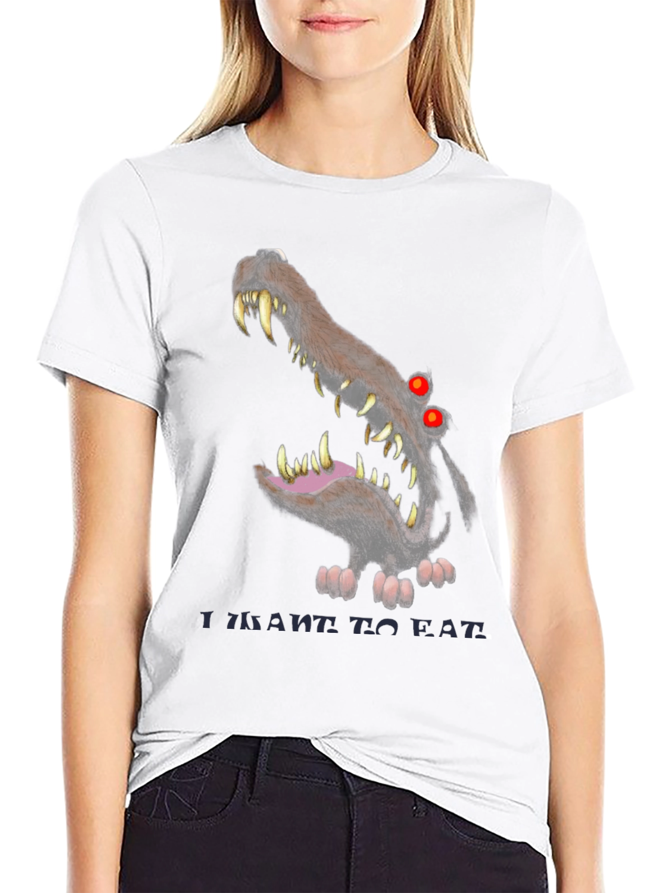 Scary Wolf Graphic Print Black T-Shirt