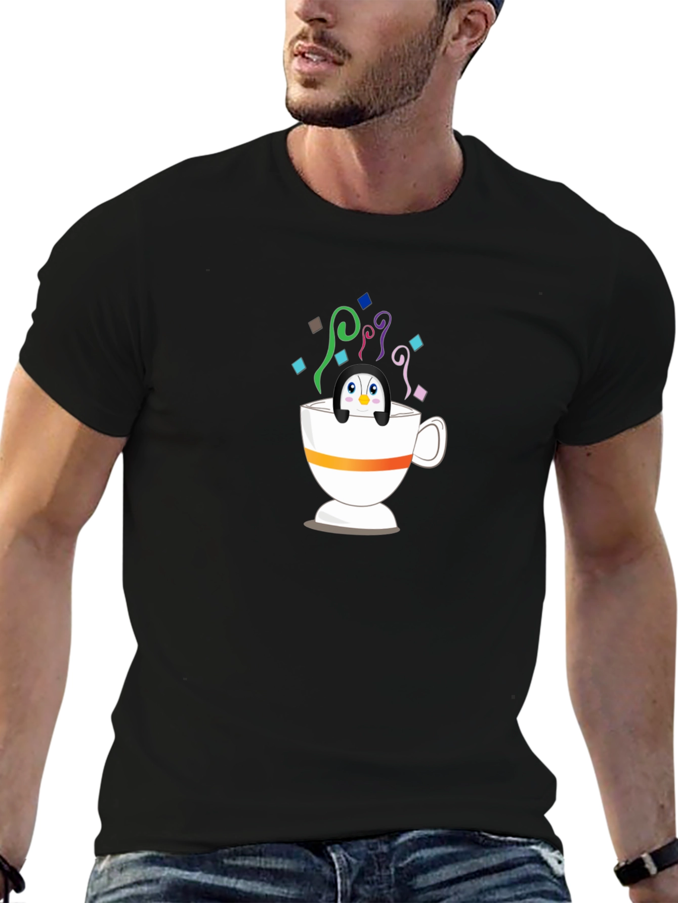 Penguin in Teacup Graphic Tee - Whimsical & Fun!