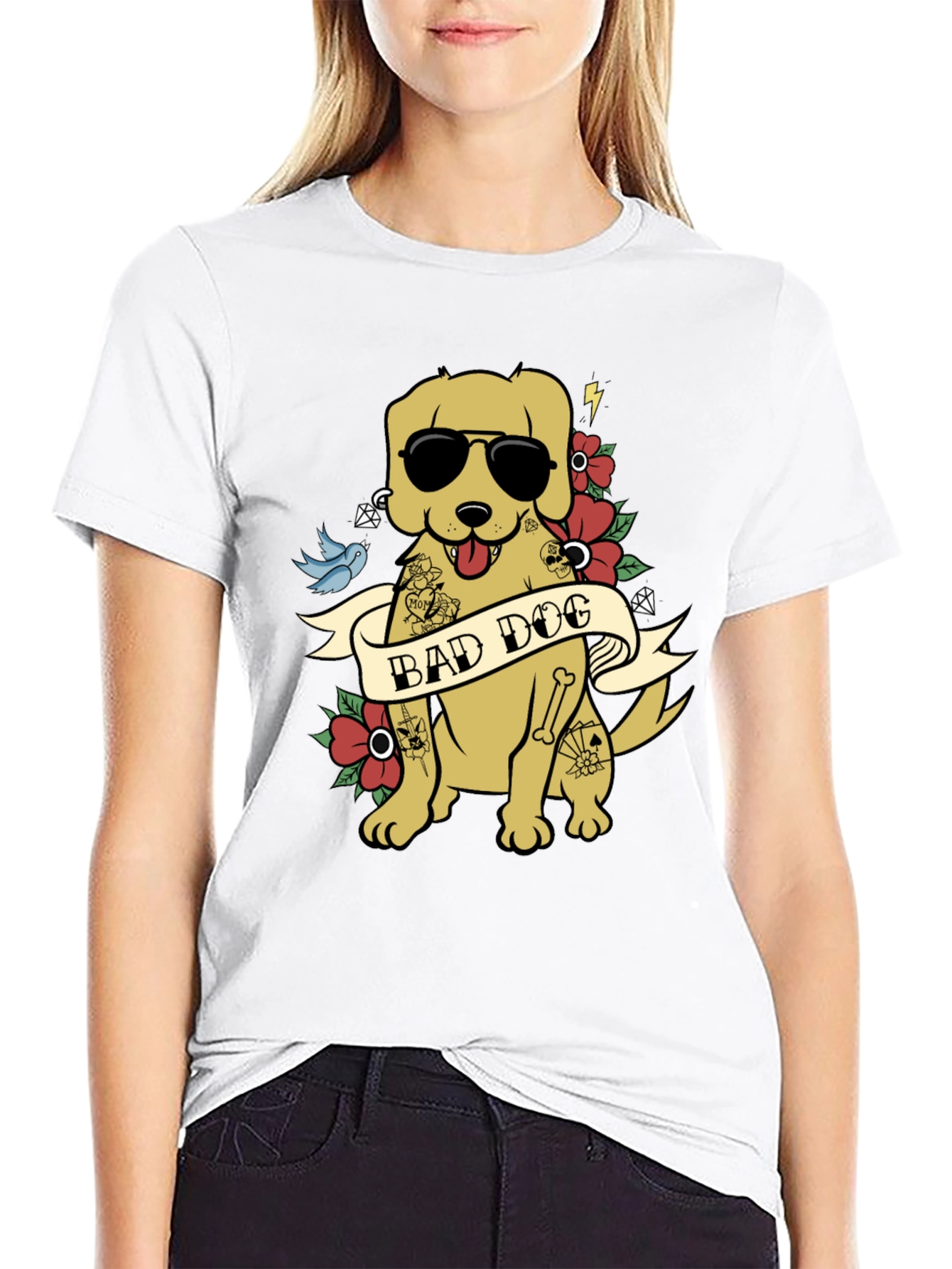 Bad Dog Graphic Tee - Funny Tattooed Dog T-Shirt