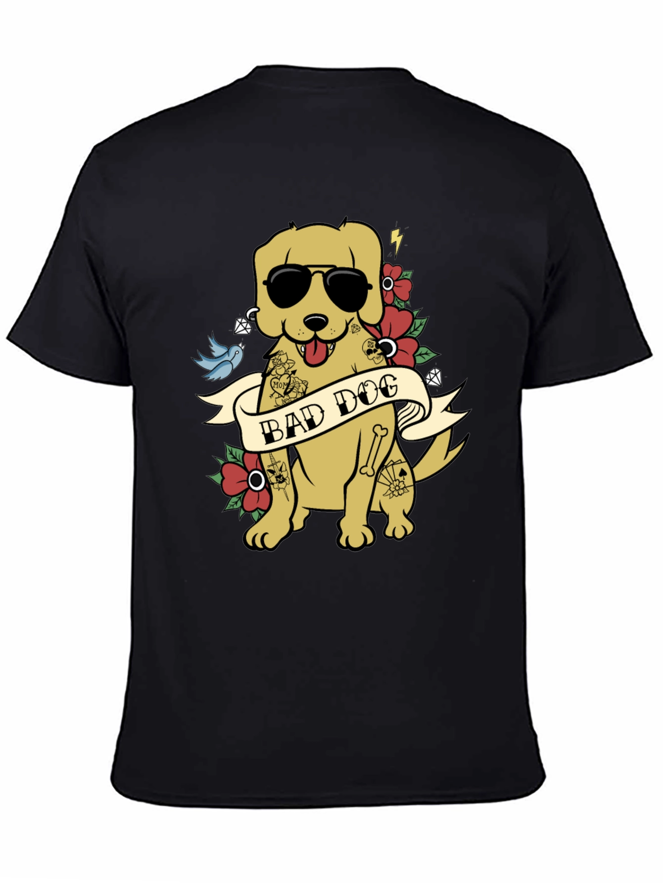 Bad Dog Graphic Tee - Funny Tattooed Dog T-Shirt
