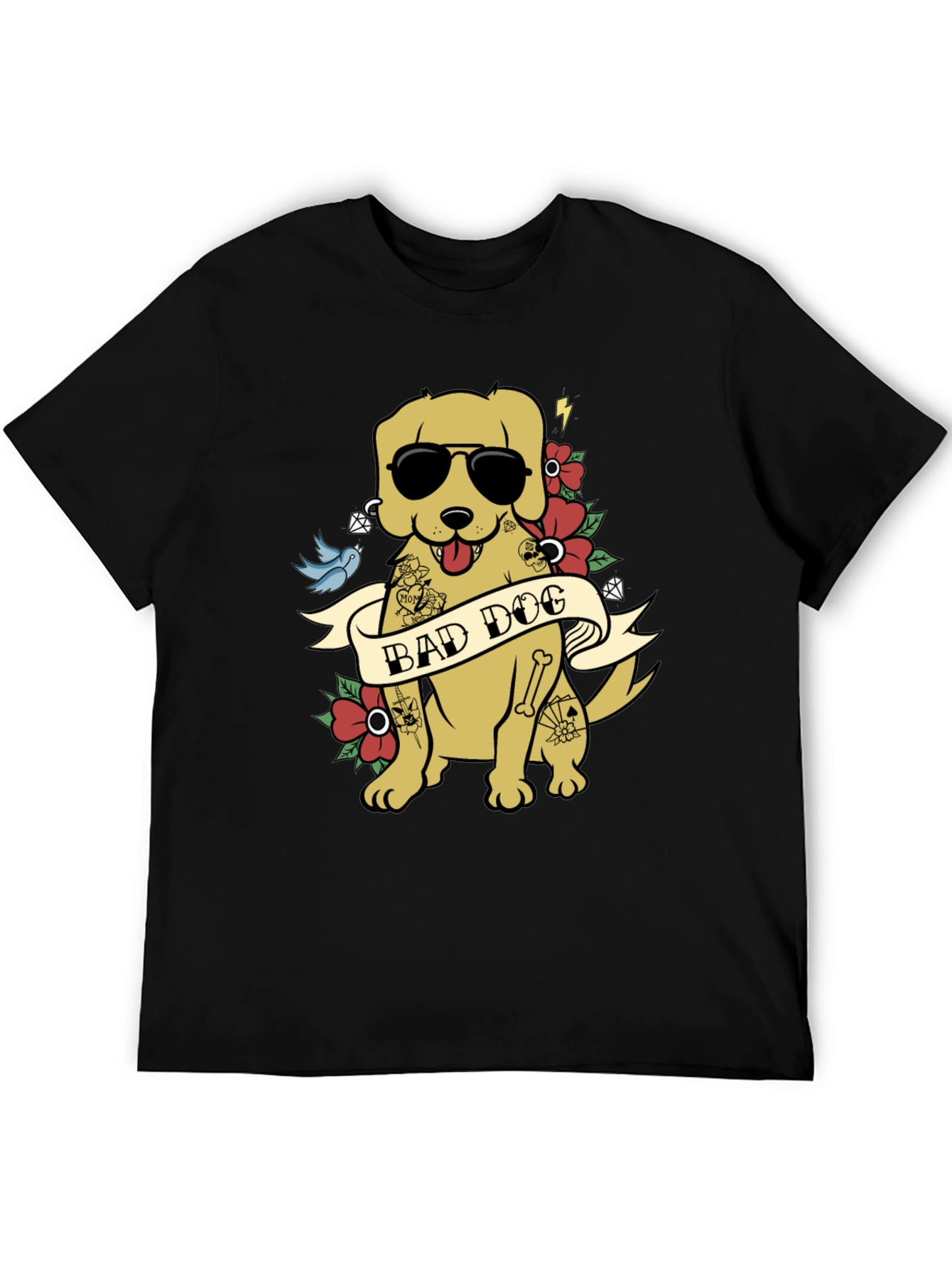 Bad Dog Graphic Tee - Funny Tattooed Dog T-Shirt