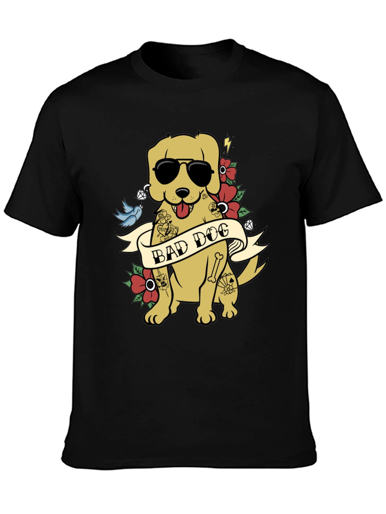 Bad Dog Graphic Tee - Funny Tattooed Dog T-Shirt