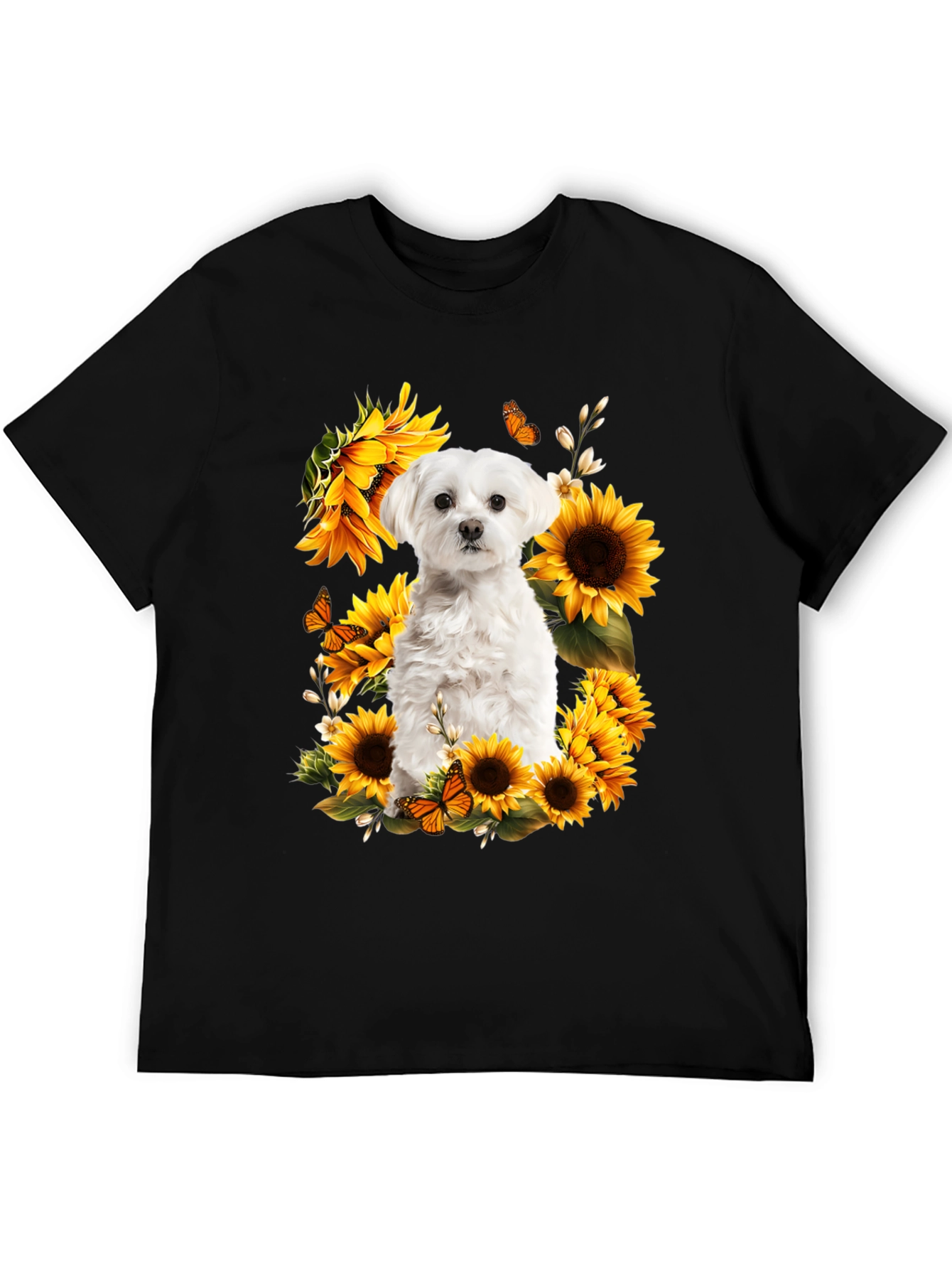 Dog & Sunflower Graphic T-Shirt - Black