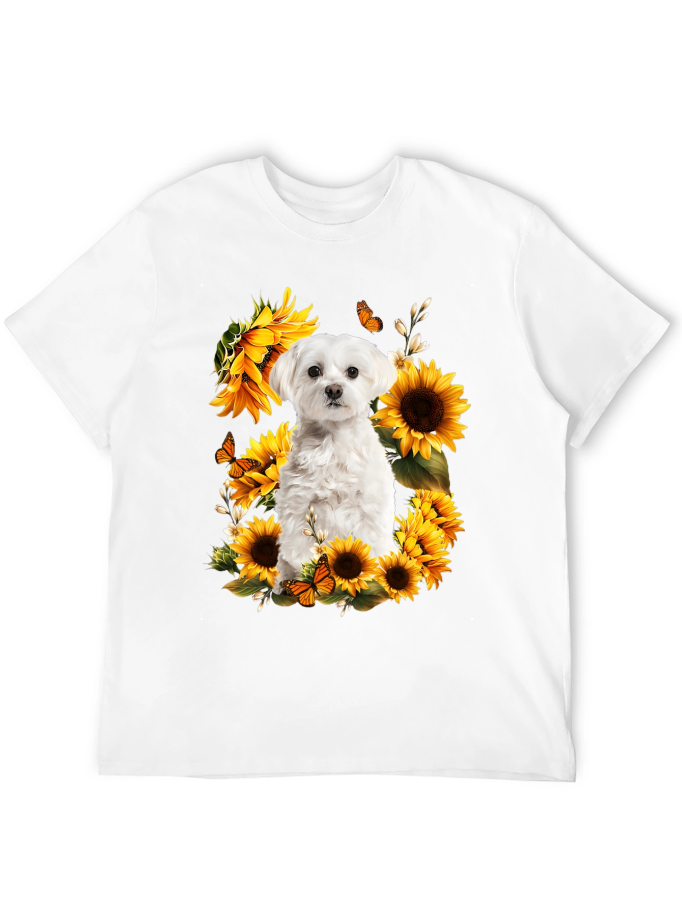 Dog & Sunflower Graphic T-Shirt - Black