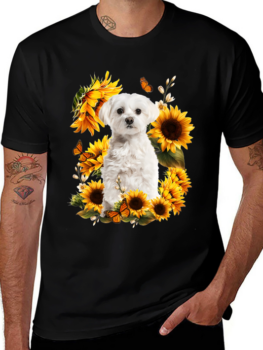 Dog & Sunflower Graphic T-Shirt - Black