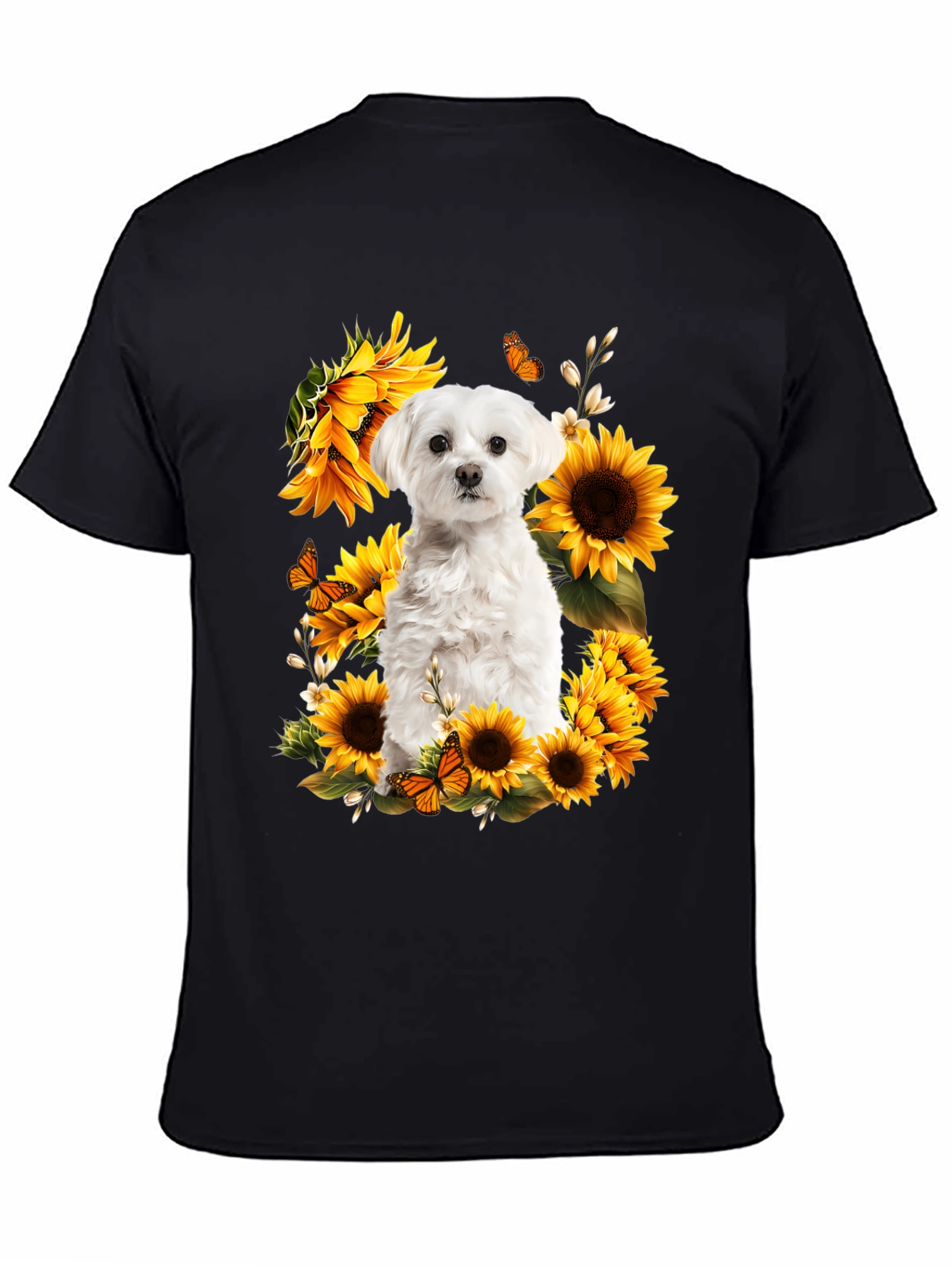 Dog & Sunflower Graphic T-Shirt - Black