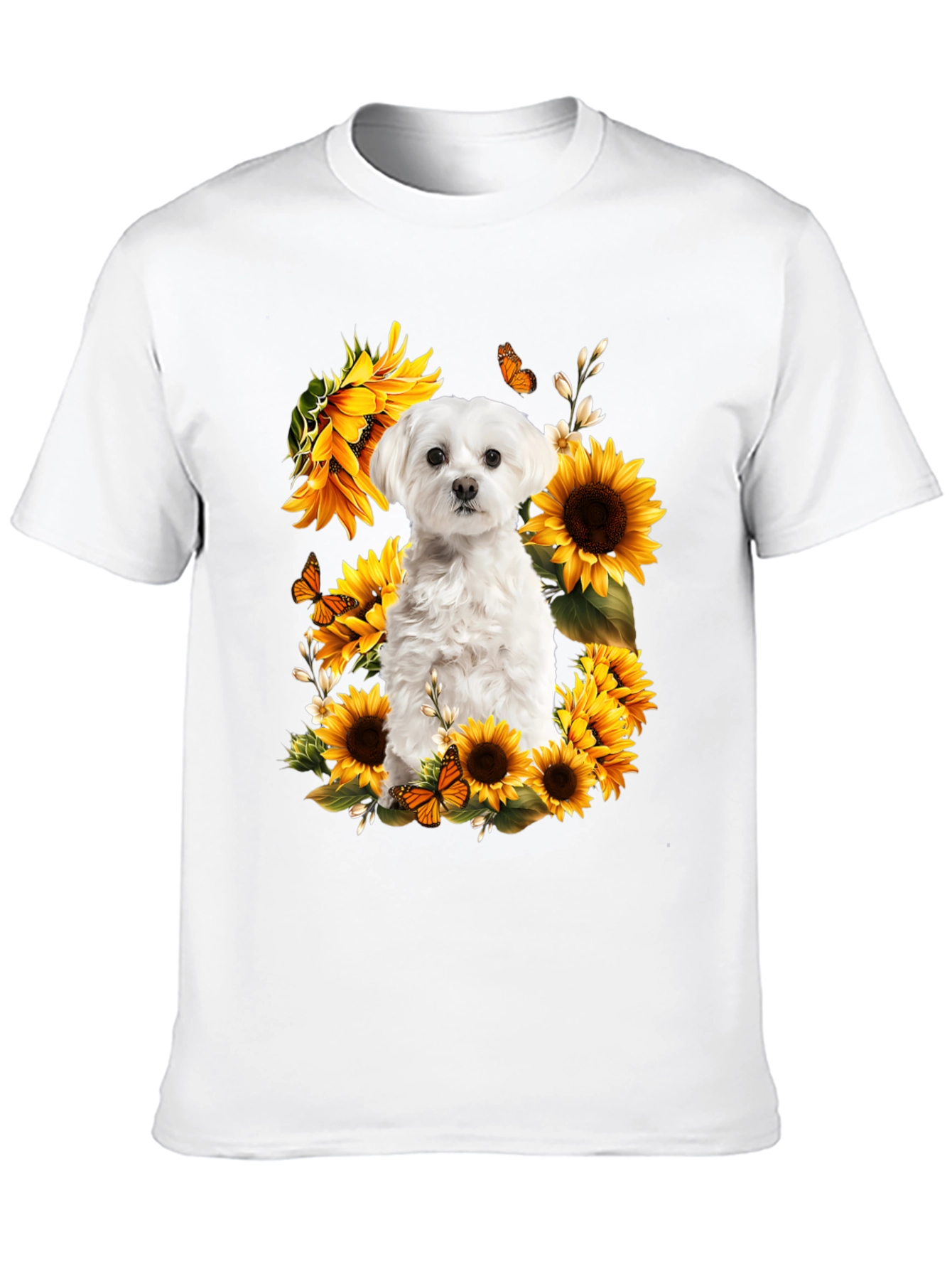 Dog & Sunflower Graphic T-Shirt - Black
