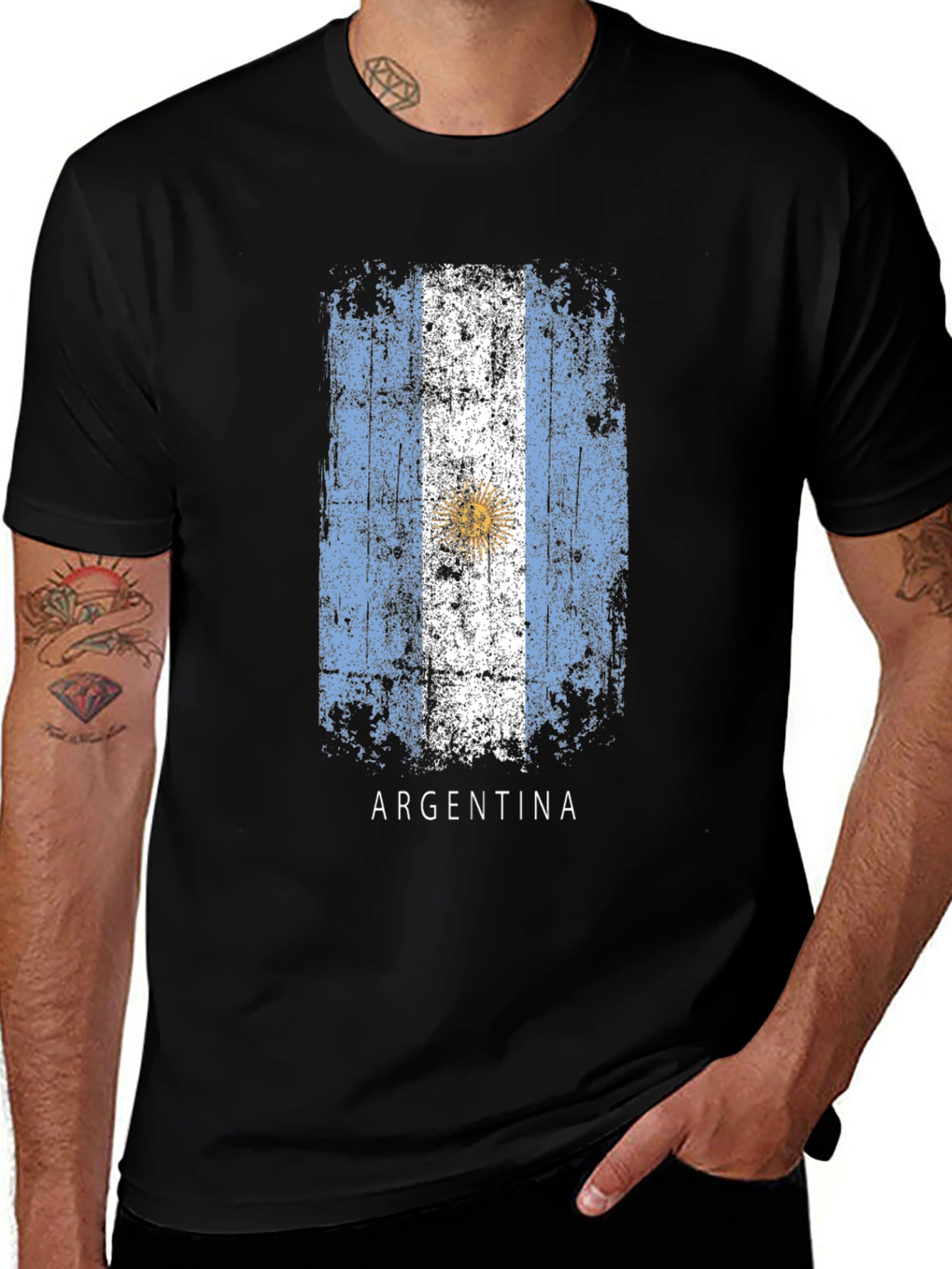 Argentina Flag T-Shirt - Black Cotton Tee