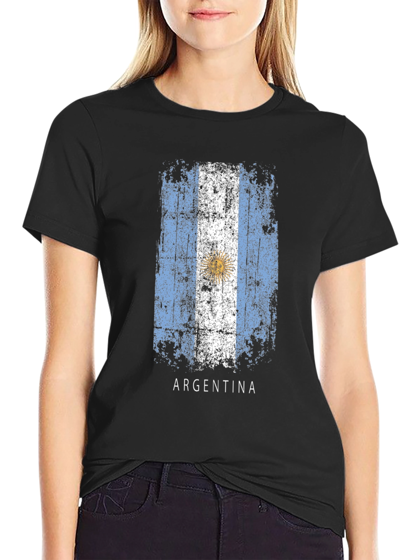Argentina Flag T-Shirt - Black Cotton Tee