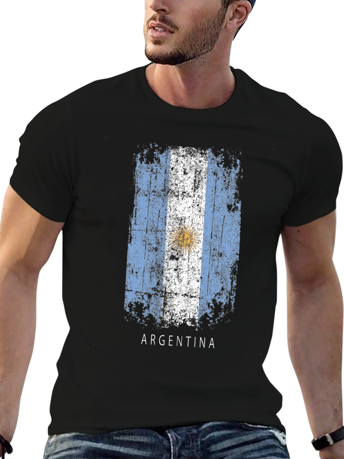 Argentina Flag T-Shirt - Black Cotton Tee