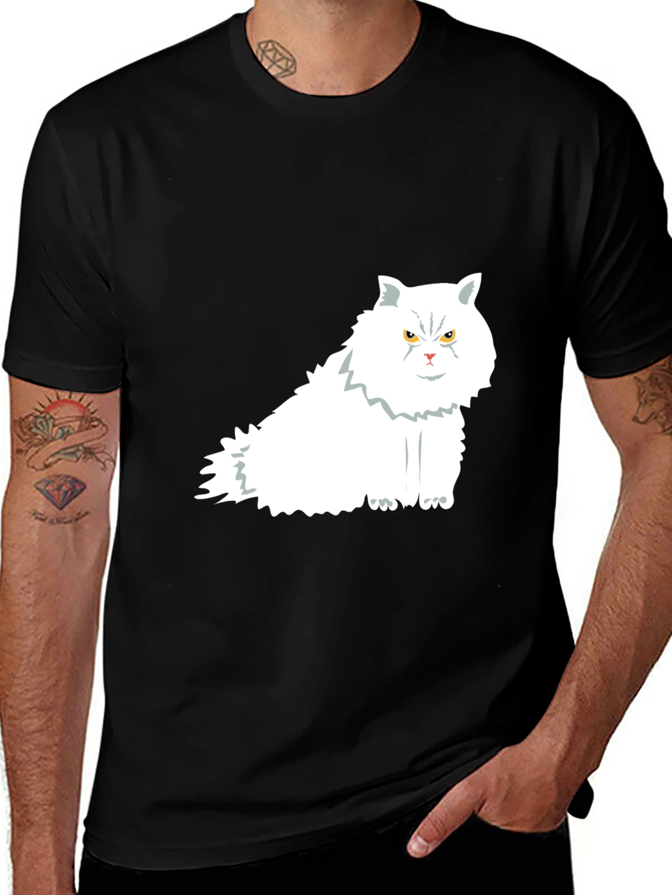Cat Graphic Print Black T-Shirt