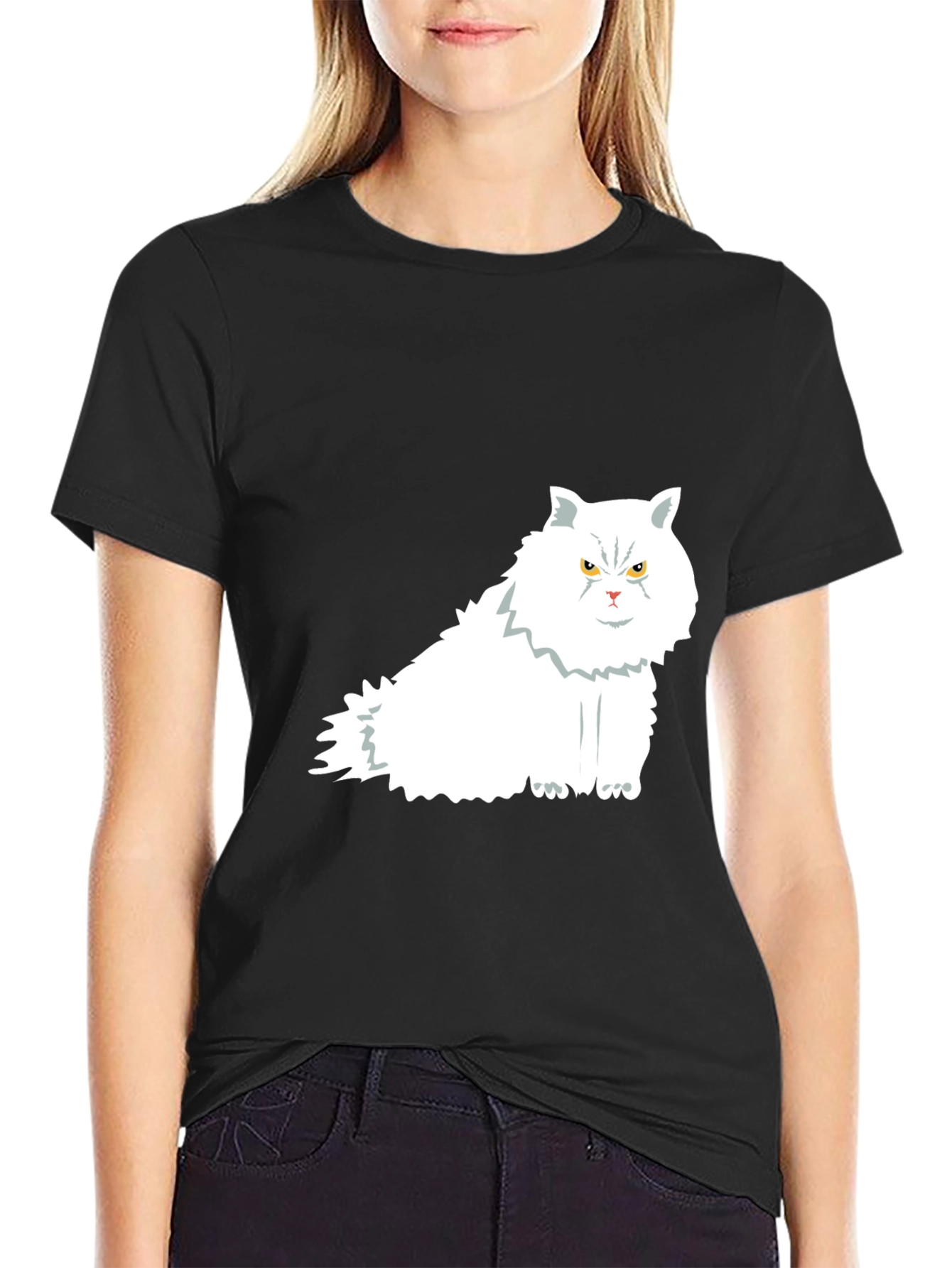 Cat Graphic Print Black T-Shirt