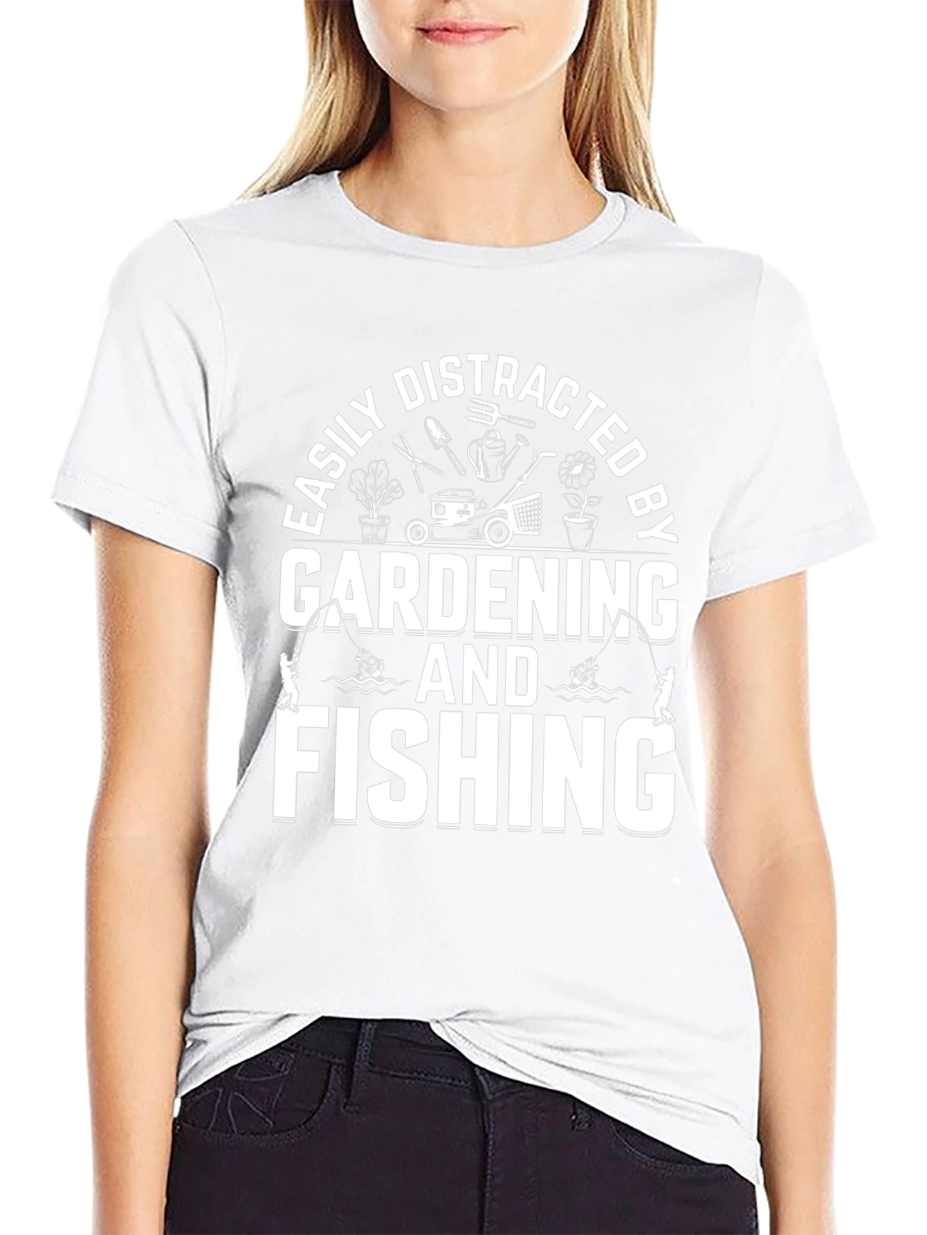 Easily Distracted Gardening & Fishing Black T-Shirt