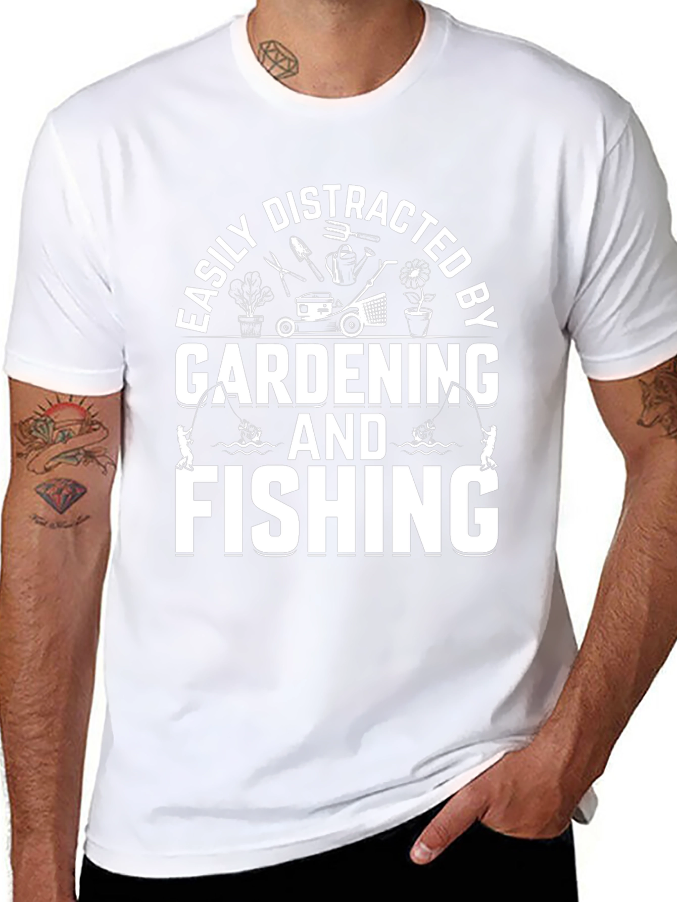 Easily Distracted Gardening & Fishing Black T-Shirt