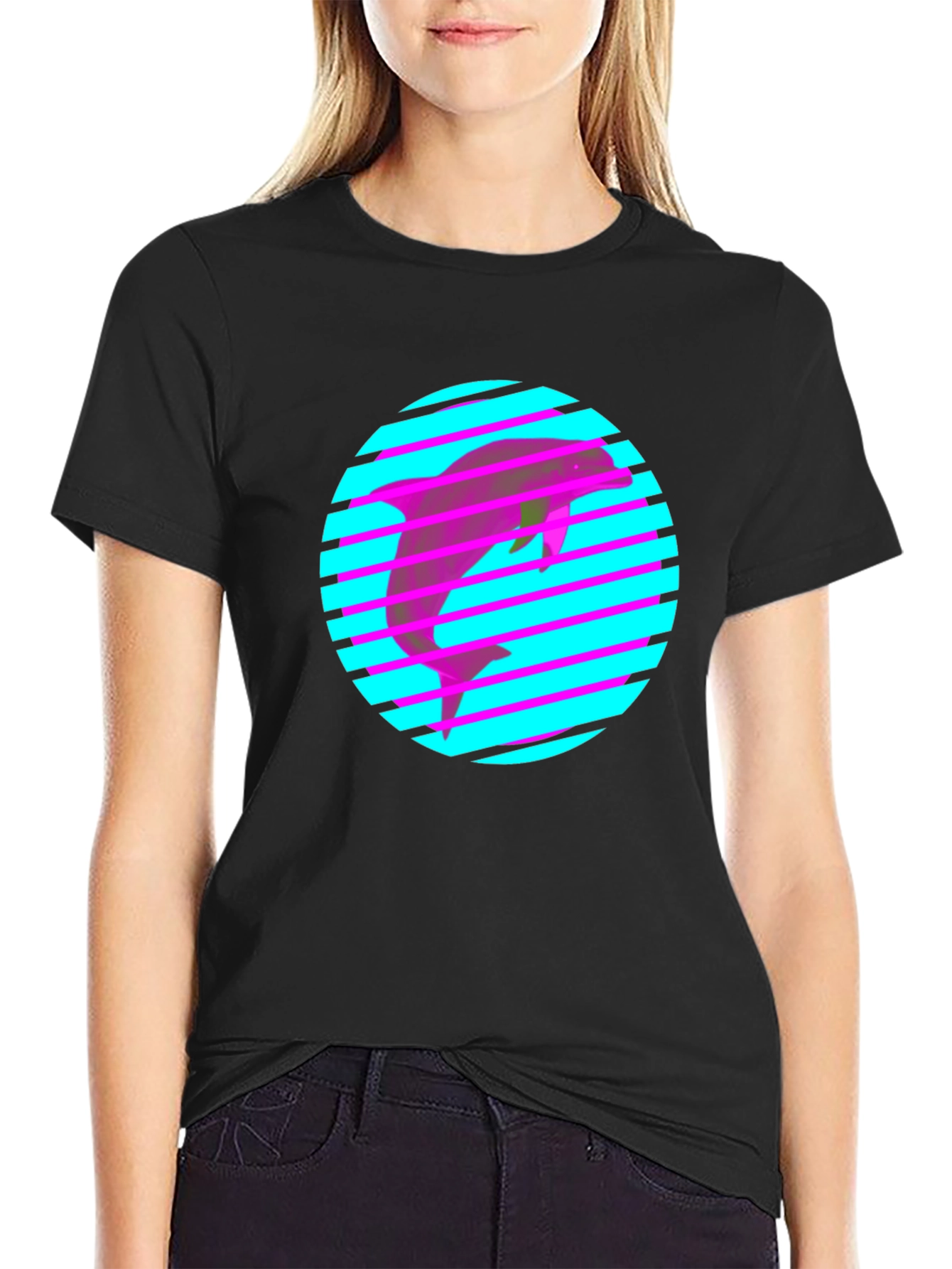 Retro Dolphin Tee - 80s Style Graphic Print