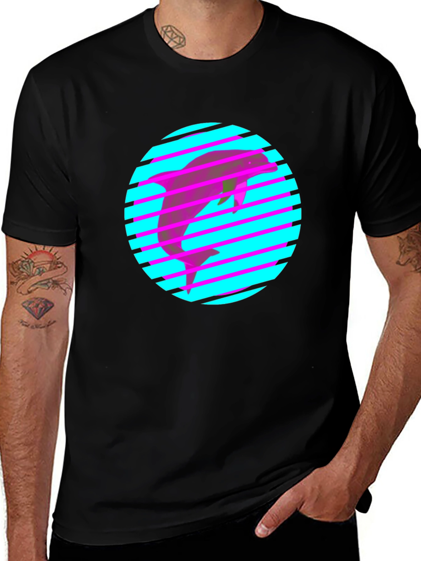 Retro Dolphin Tee - 80s Style Graphic Print