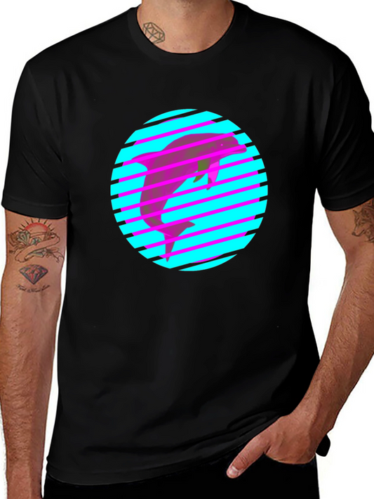 Retro Dolphin Tee - 80s Style Graphic Print