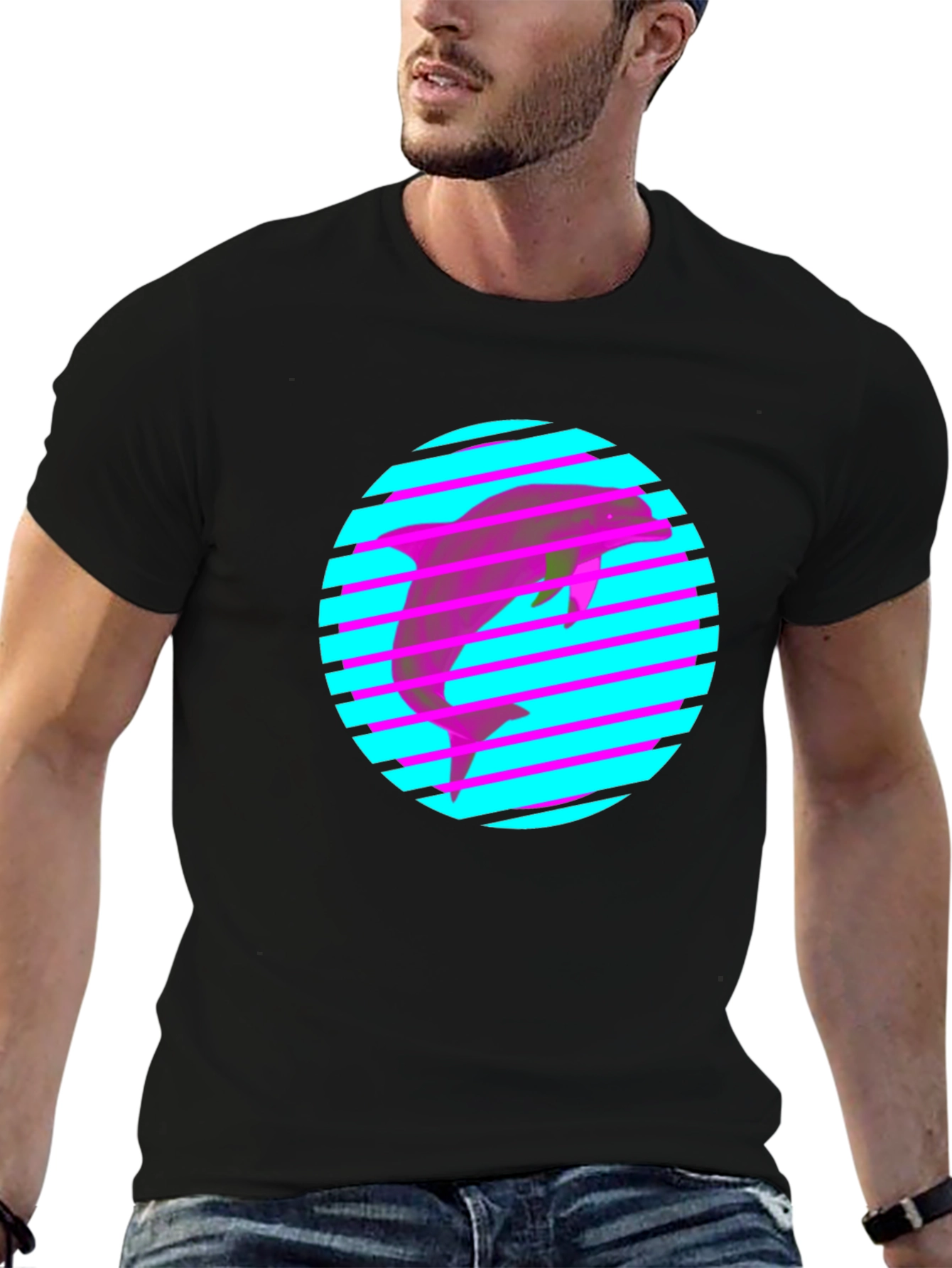 Retro Dolphin Tee - 80s Style Graphic Print