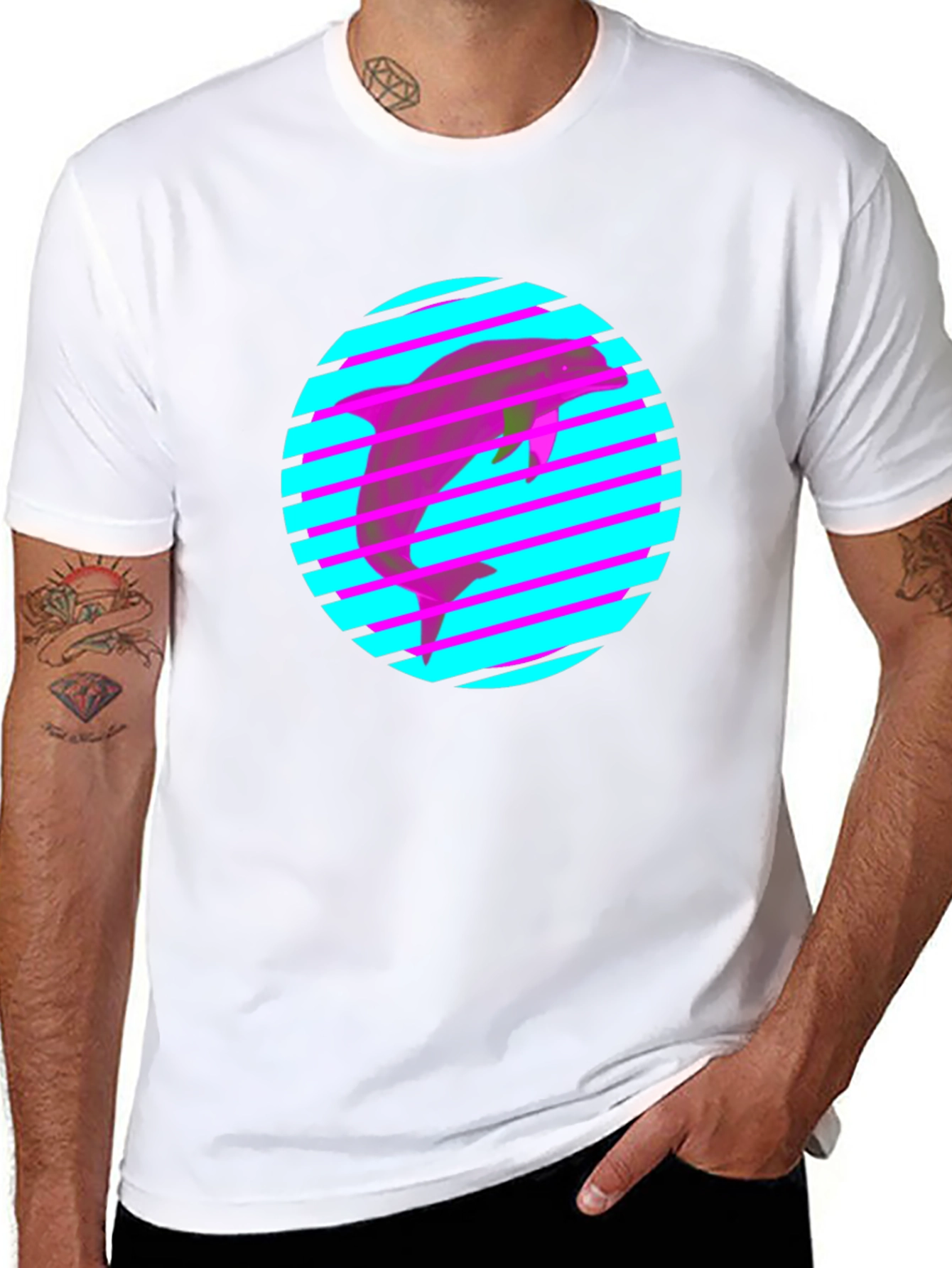 Retro Dolphin Tee - 80s Style Graphic Print
