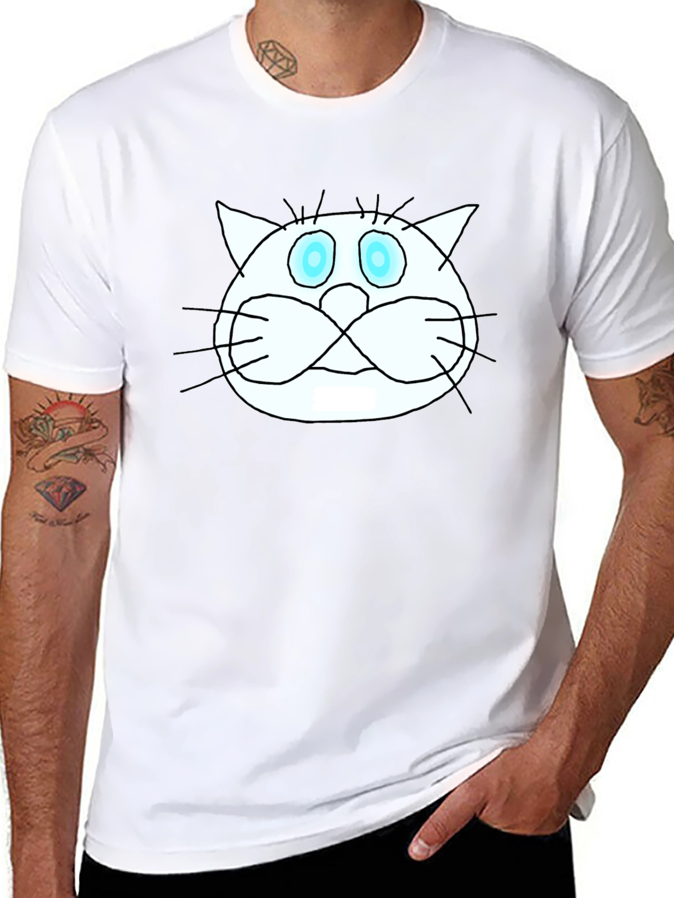 Funny Cat Graphic Tee - Black Crew Neck T-Shirt