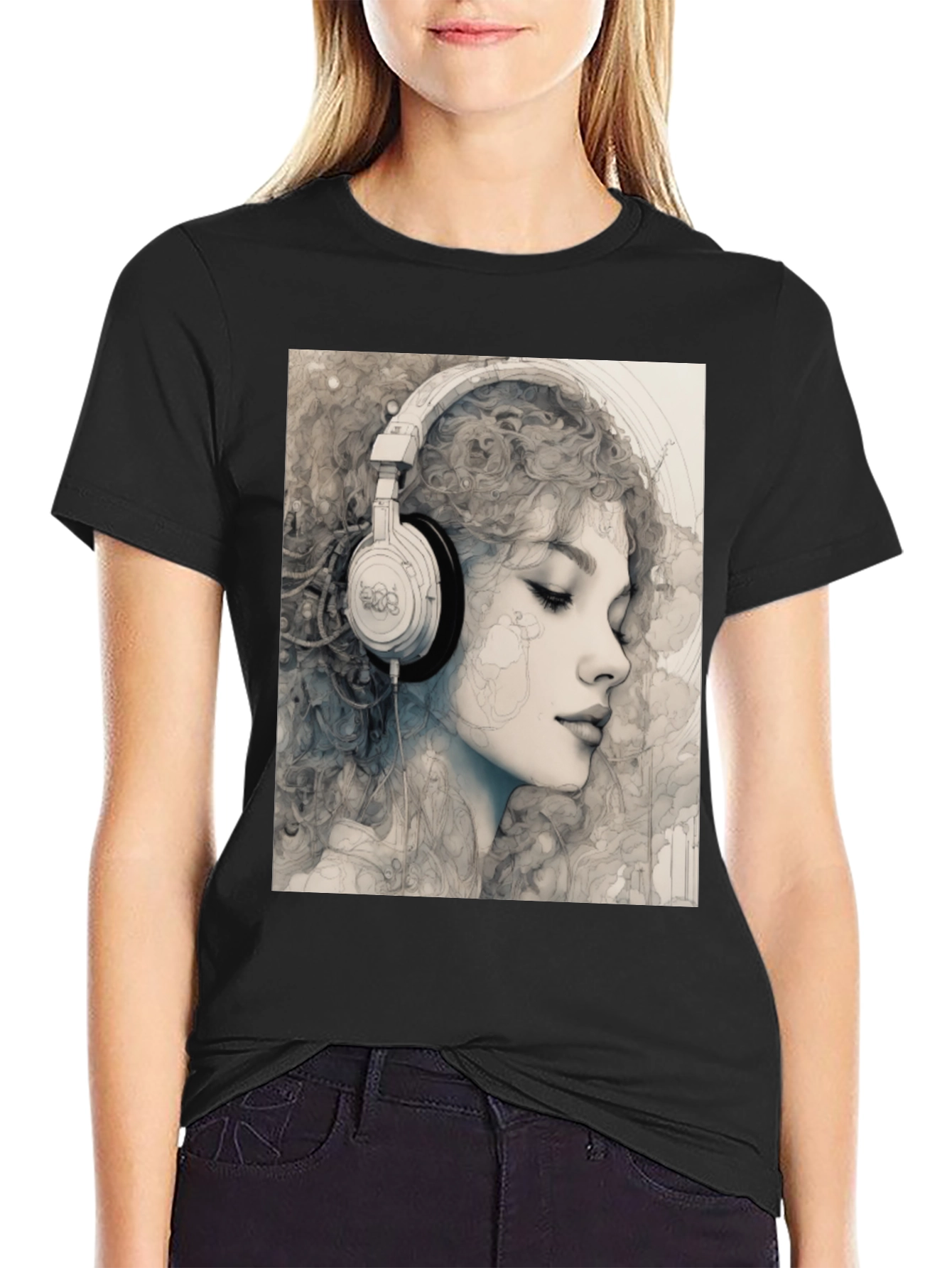 Woman with Headphones Graphic T-Shirt