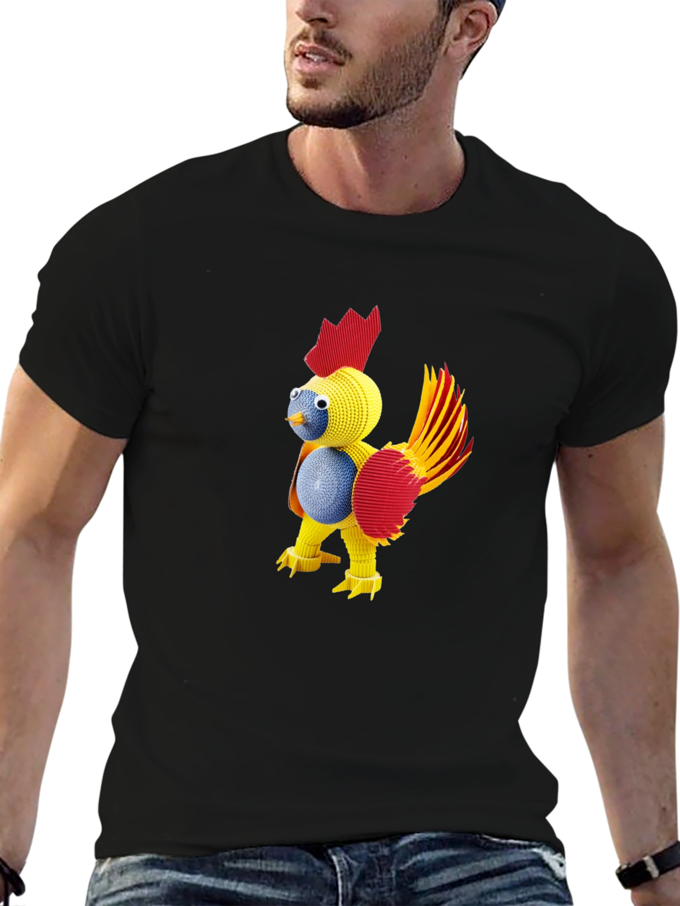 Novelty Quilled Chicken Graphic Tee - Black