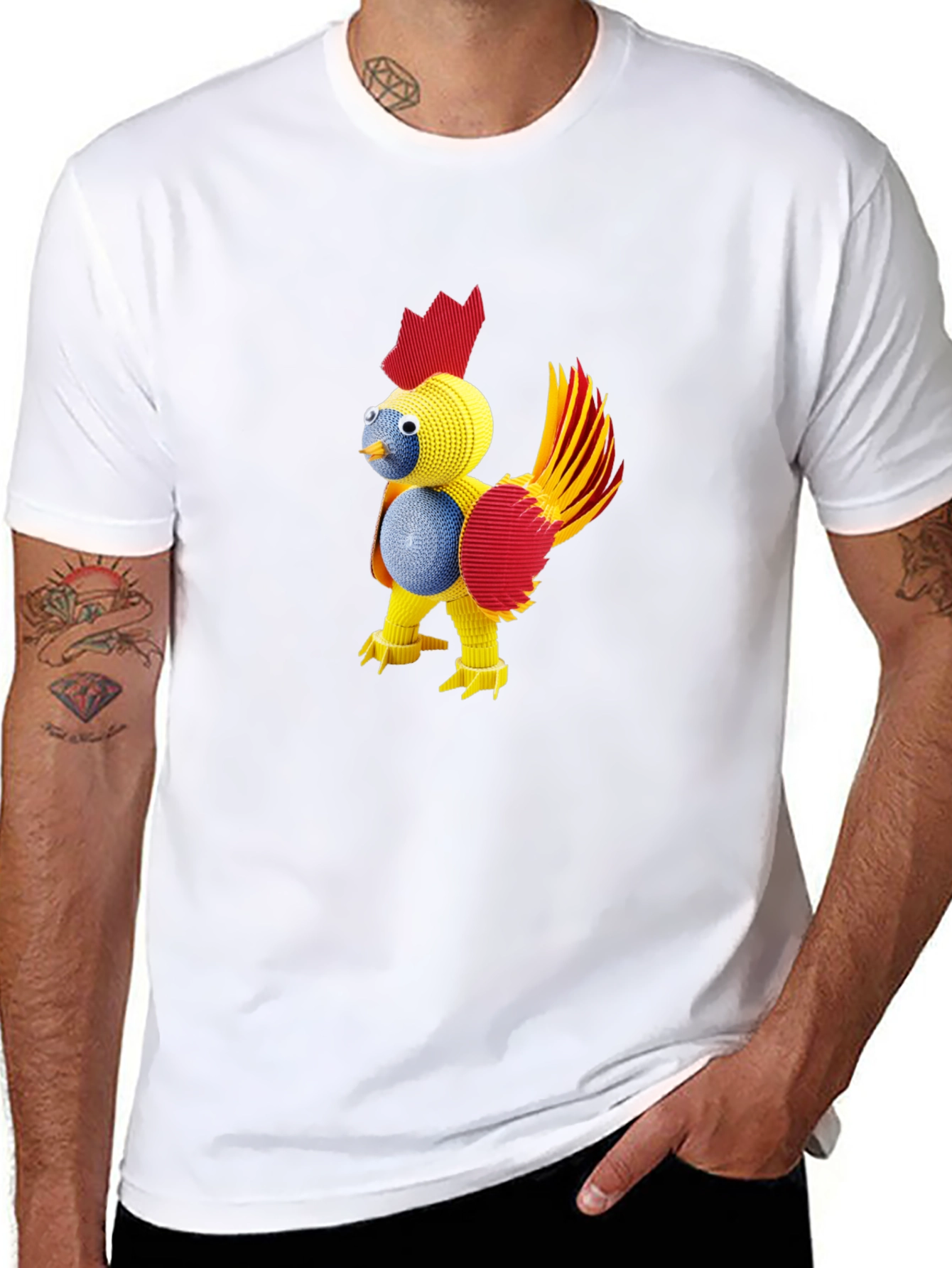 Novelty Quilled Chicken Graphic Tee - Black