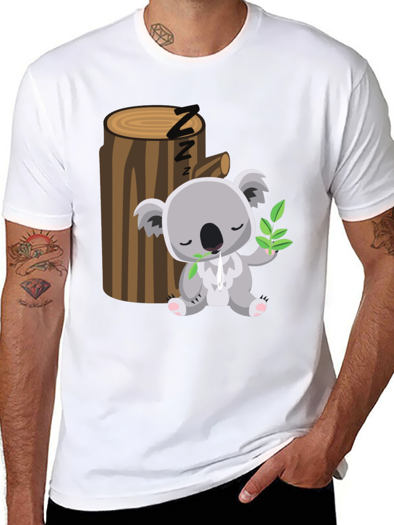 Sleeping Koala Graphic Tee - Comfy Black T-Shirt