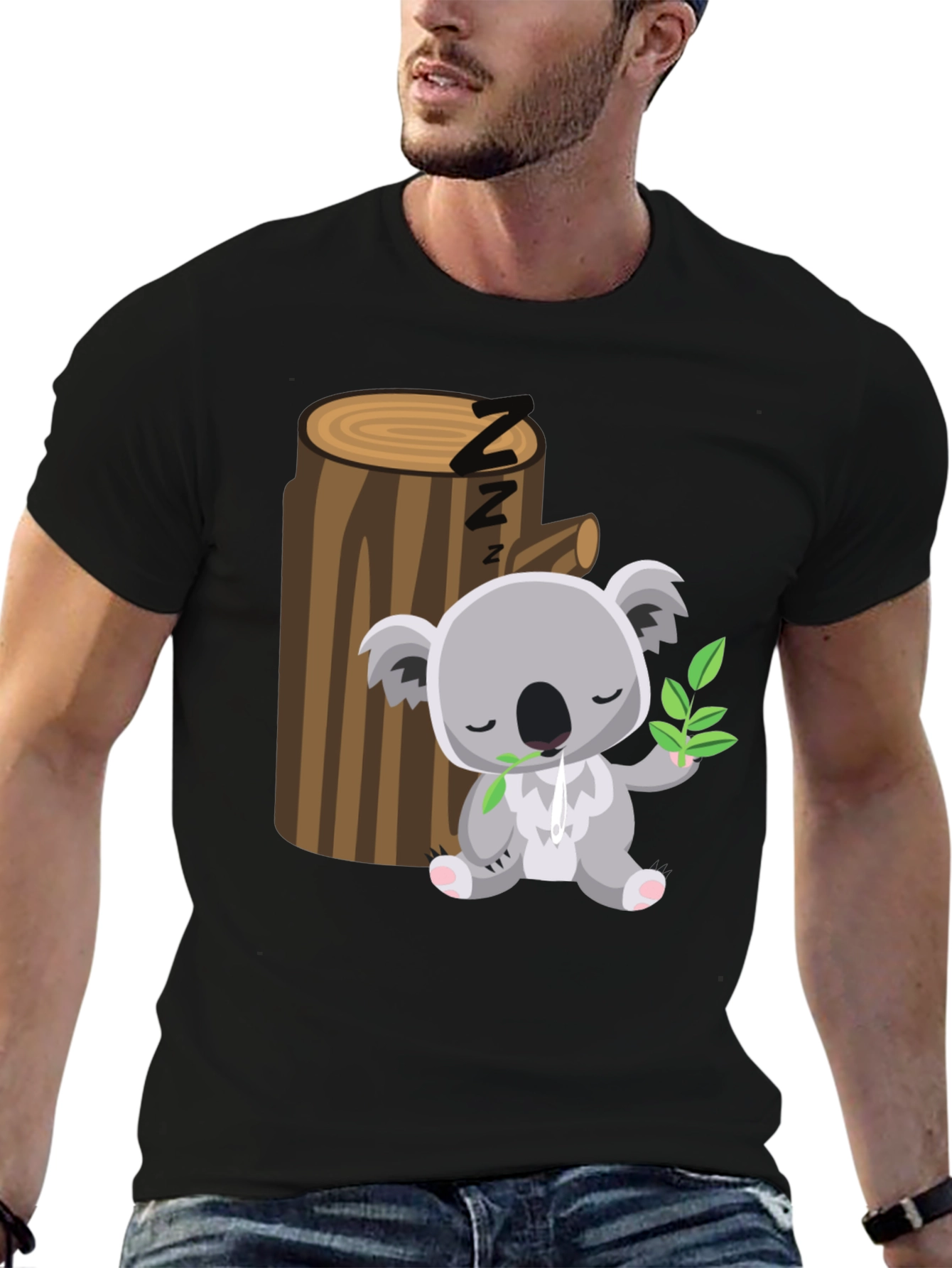 Sleeping Koala Graphic Tee - Comfy Black T-Shirt