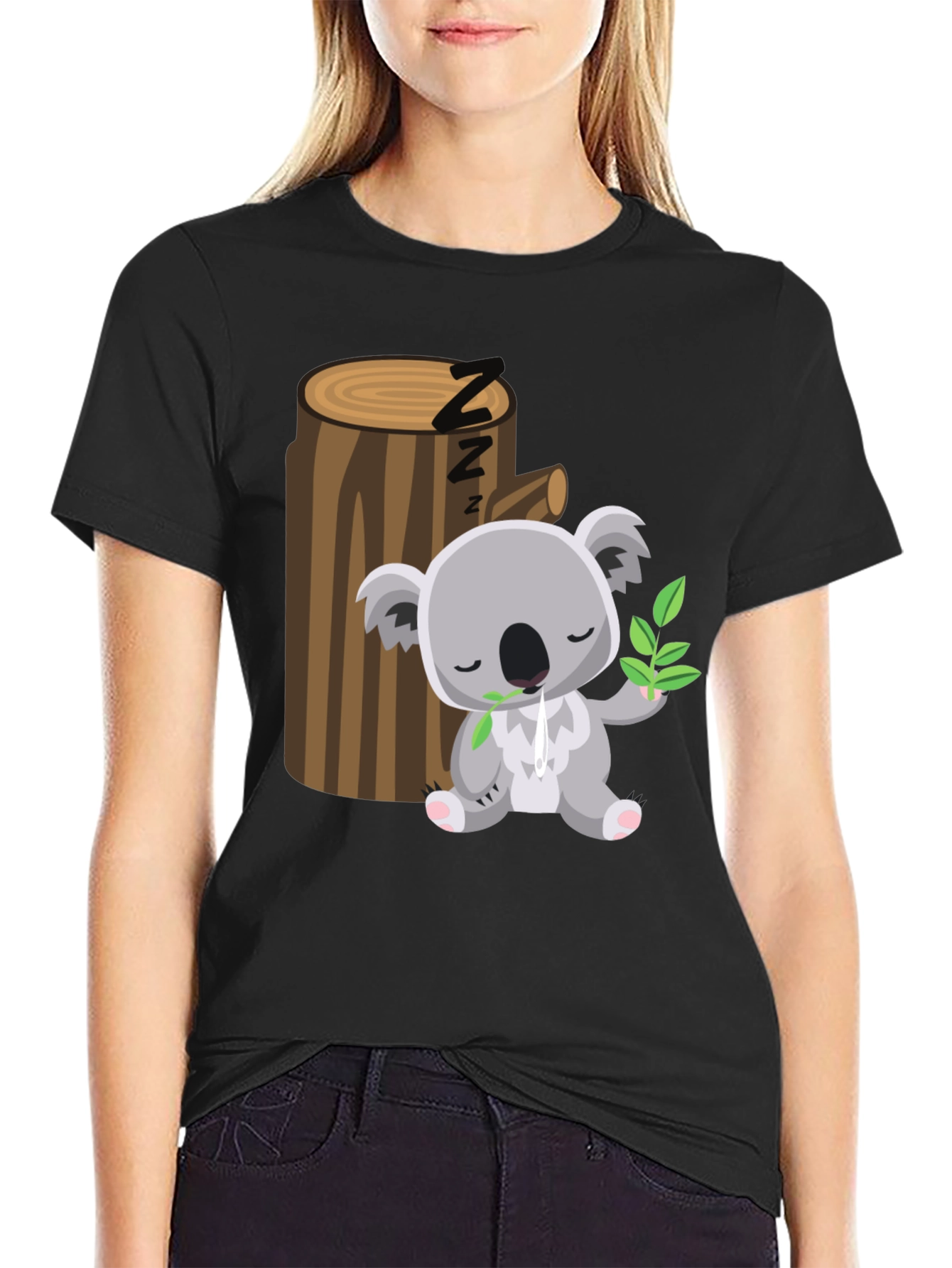 Sleeping Koala Graphic Tee - Comfy Black T-Shirt