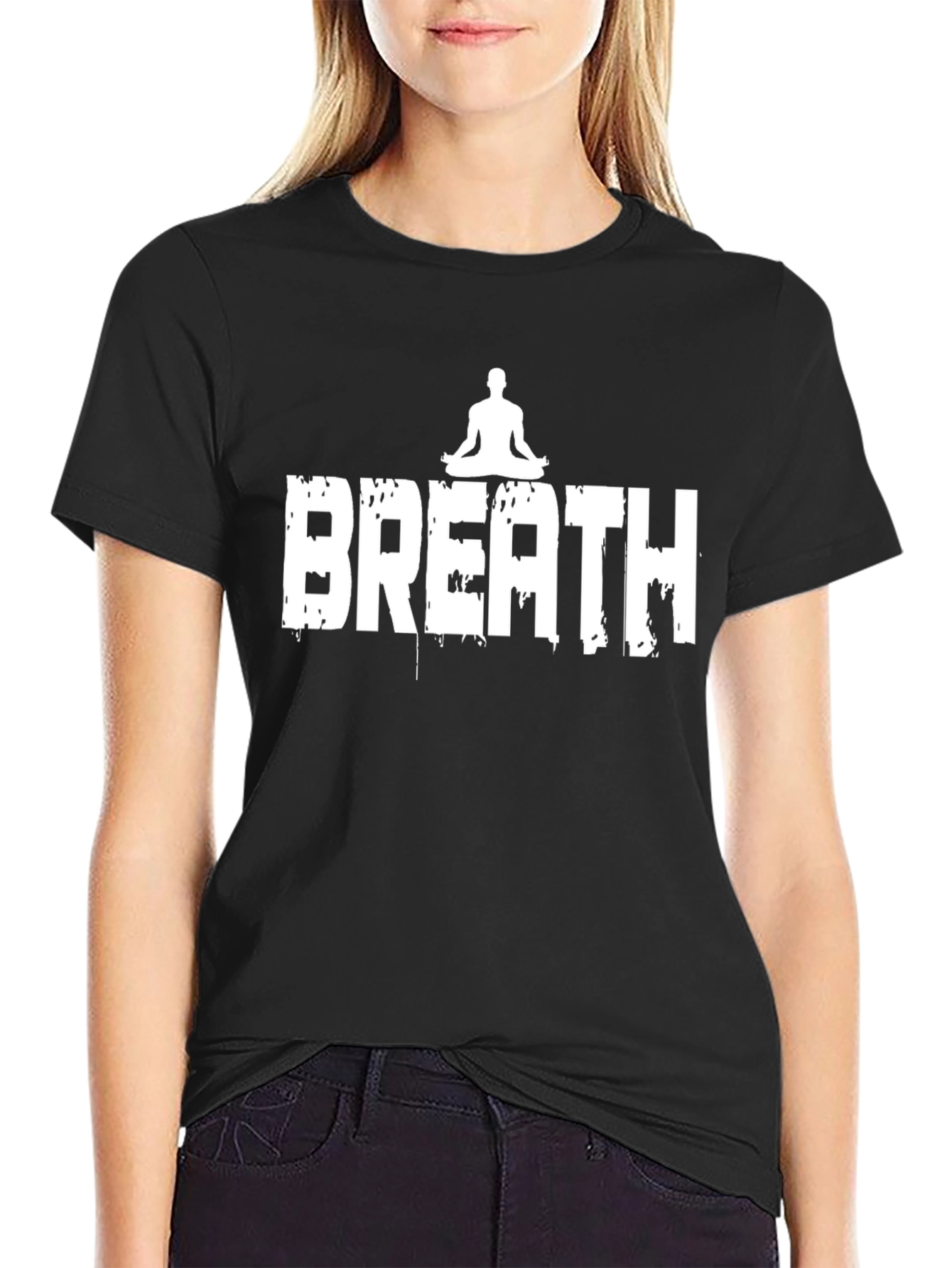 Breath Yoga Graphic Tee - Black Cotton T-Shirt