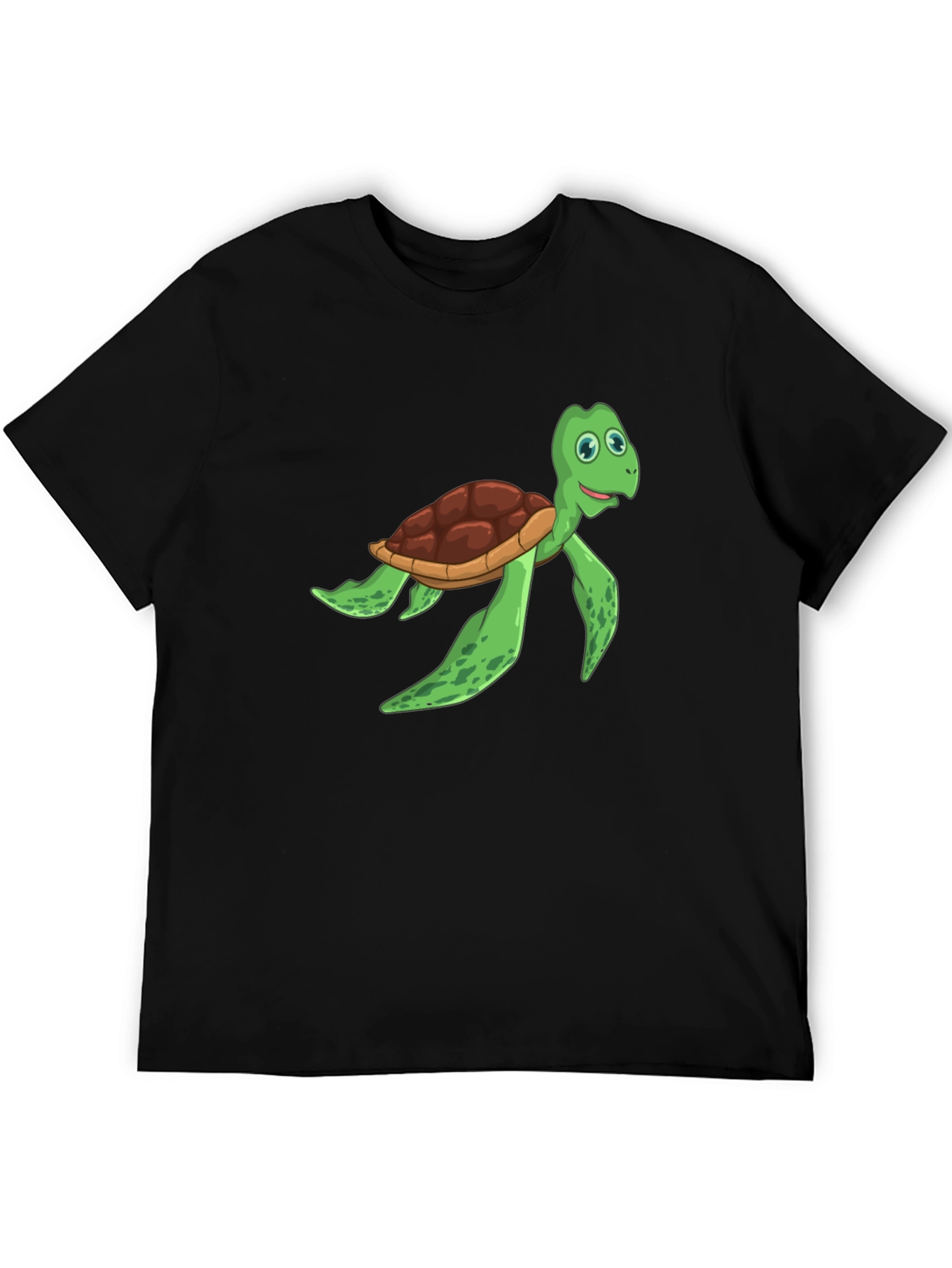Cartoon Turtle Graphic Tee - Black Cotton T-Shirt
