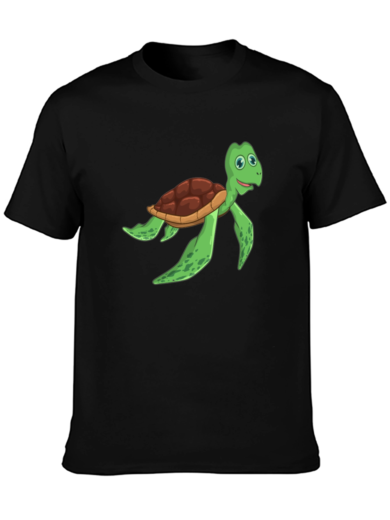 Cartoon Turtle Graphic Tee - Black Cotton T-Shirt