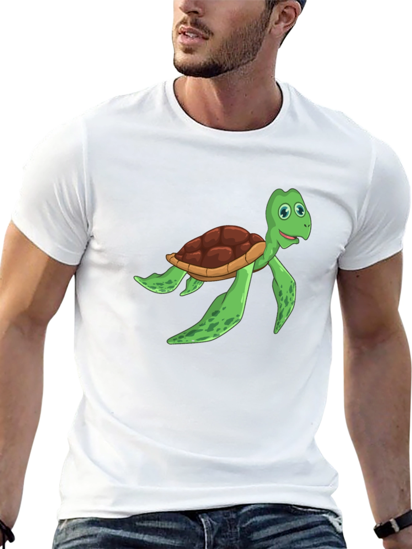 Cartoon Turtle Graphic Tee - Black Cotton T-Shirt